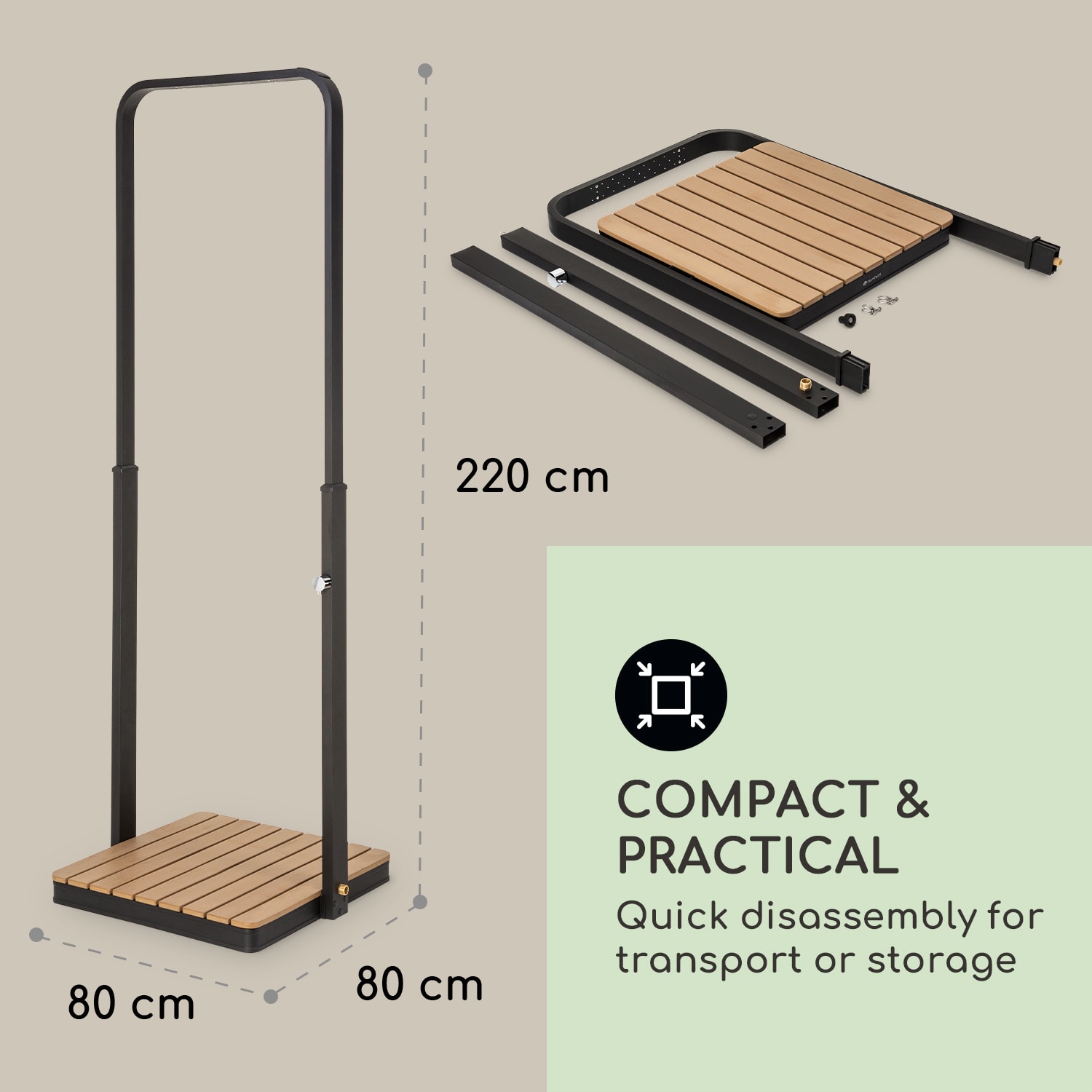 Blumfeldt Sumatra Breeze Square, záhradná sprcha, WPC, hliník, 70x55, hranatá – Obrázok 5