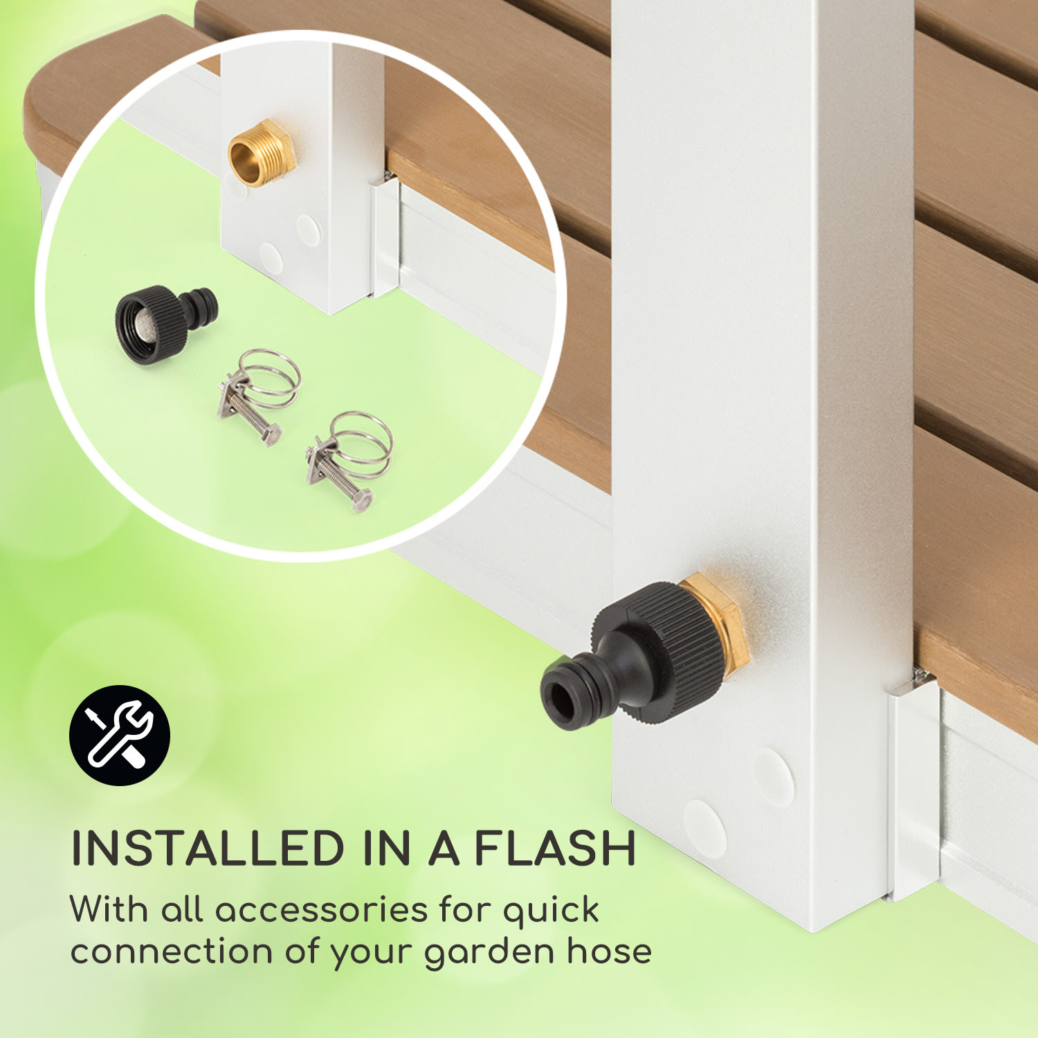 Blumfeldt Sumatra Breeze Square, záhradná sprcha, WPC, hliník, 70x55, hranatá – Obrázok 4