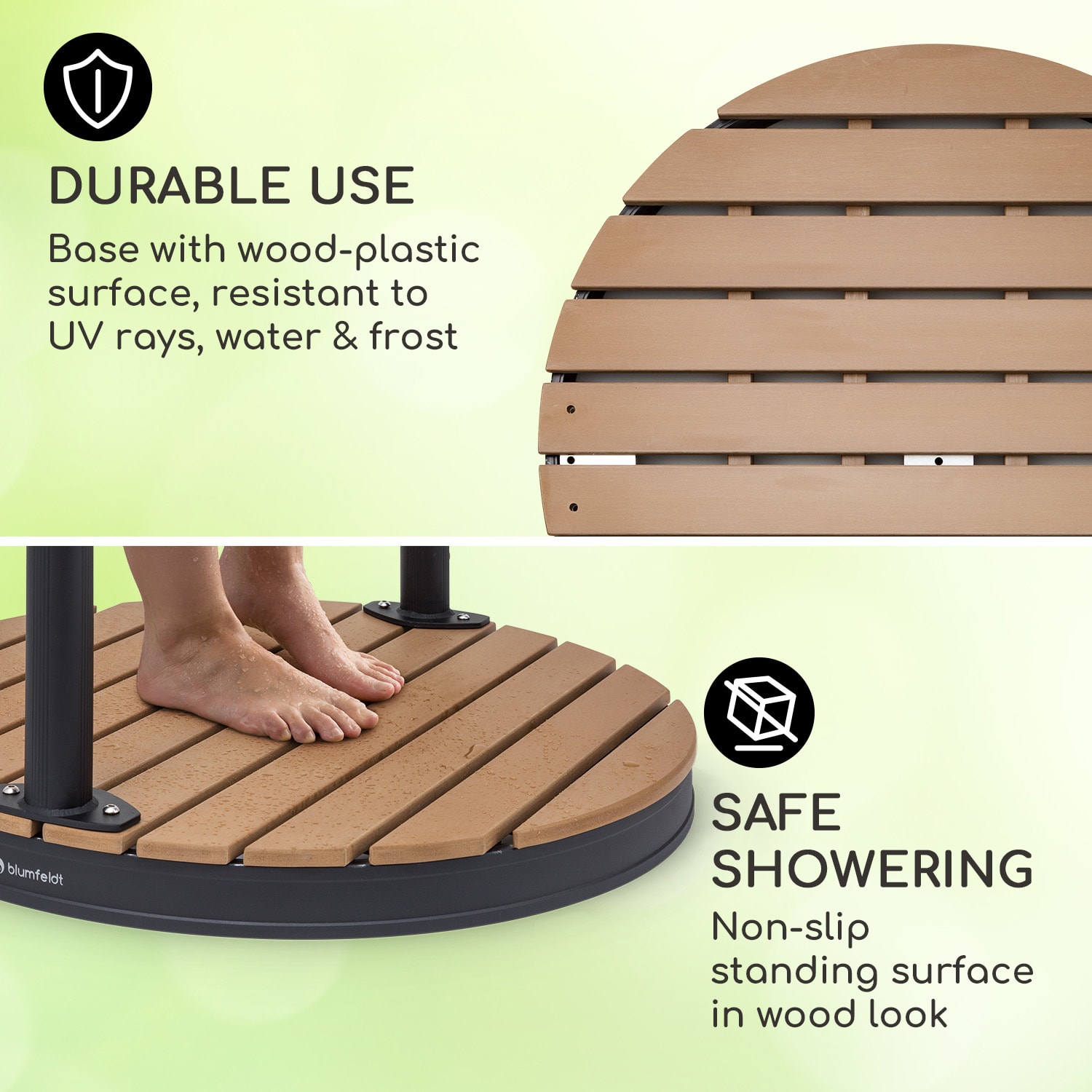 Blumfeldt Sumatra Falls Round, záhradná sprcha, WPC, hliník, Ø 80 cm, okrúhla – Obrázok 2