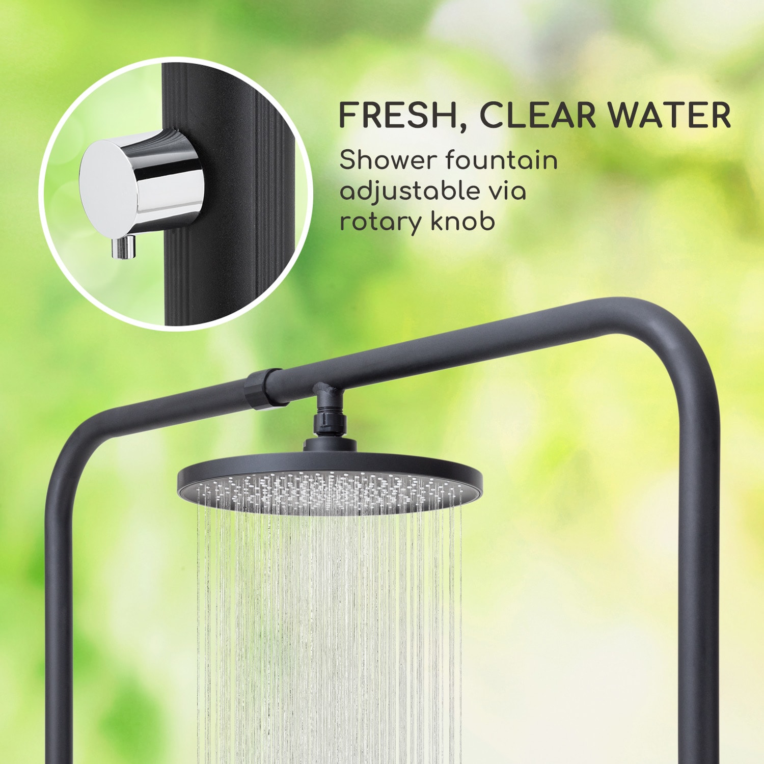 Blumfeldt Sumatra Falls Round, záhradná sprcha, WPC, hliník, Ø 80 cm, okrúhla – Obrázok 3