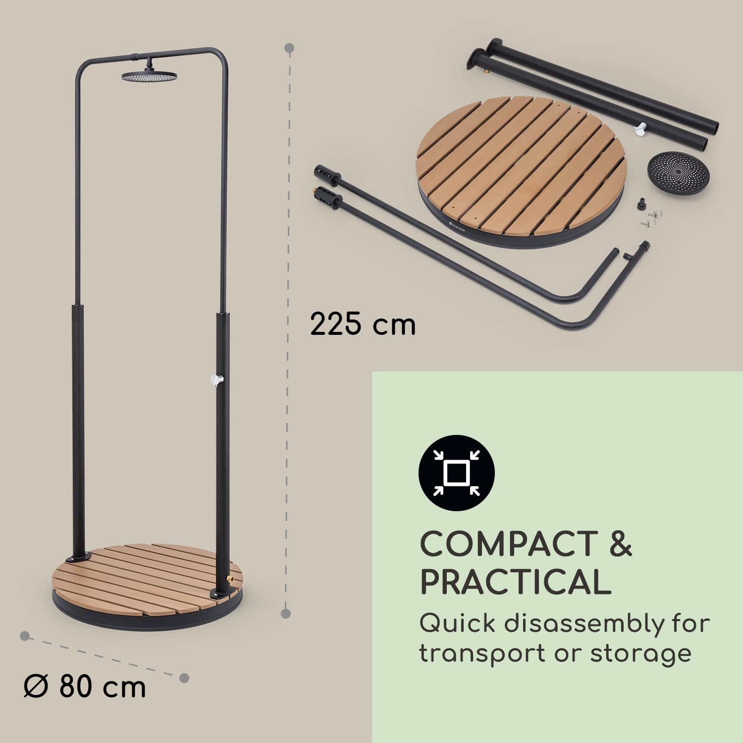 Blumfeldt Sumatra Falls Round, záhradná sprcha, WPC, hliník, Ø 80 cm, okrúhla – Obrázok 5