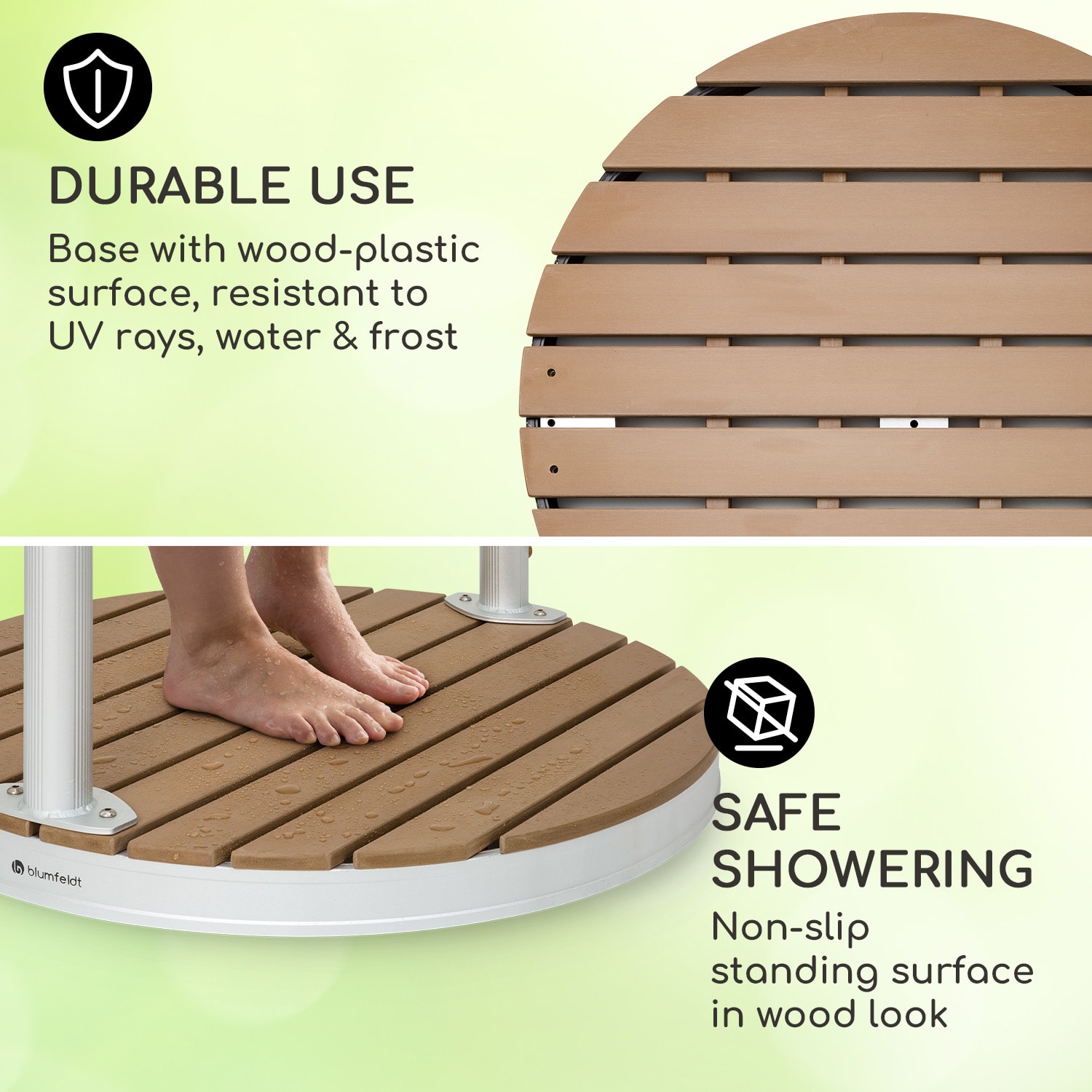 Blumfeldt Sumatra Falls Round, záhradná sprcha, WPC, hliník, Ø 80 cm, okrúhla – Obrázok 2