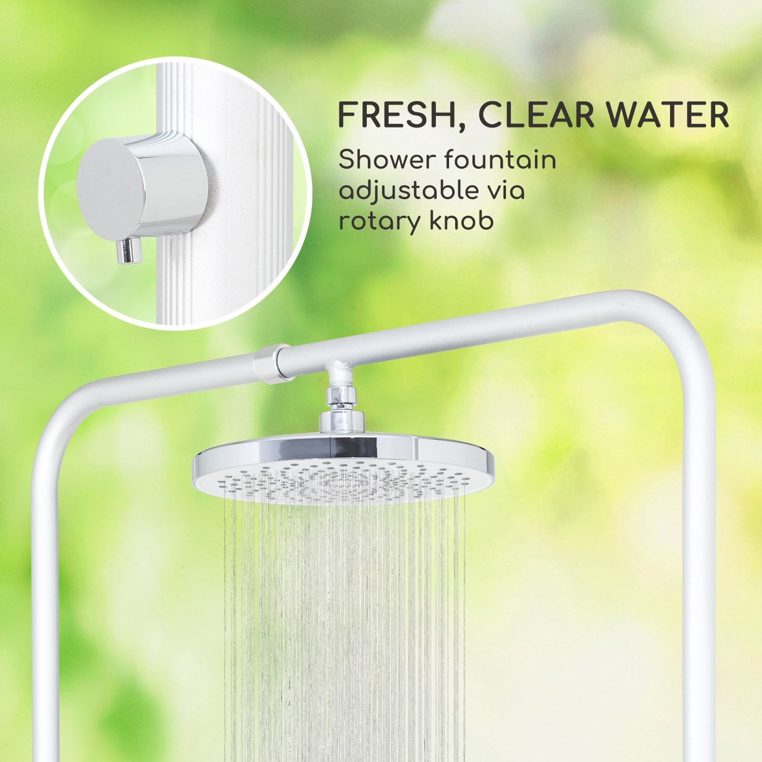 Blumfeldt Sumatra Falls Round, záhradná sprcha, WPC, hliník, Ø 80 cm, okrúhla – Obrázok 3