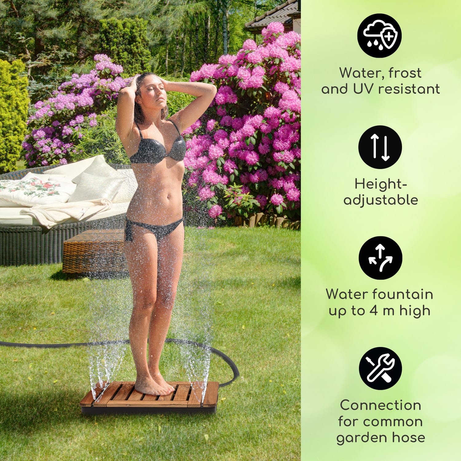 Blumfeldt Sumatra Teak Square, záhradná sprcha, hliník, tíkové drevo, rukoväť