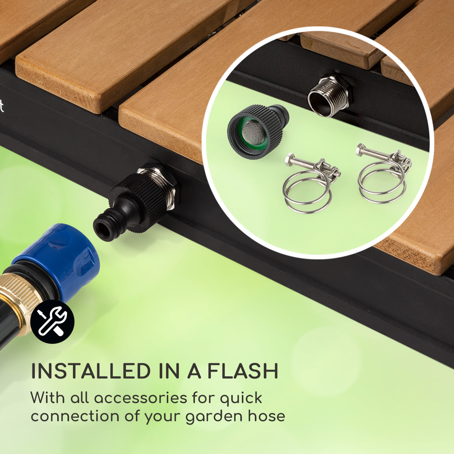 Blumfeldt Sumatra Breeze Square, záhradná sprcha, WPC, hliník, 70x55, hranatá – Obrázok 4