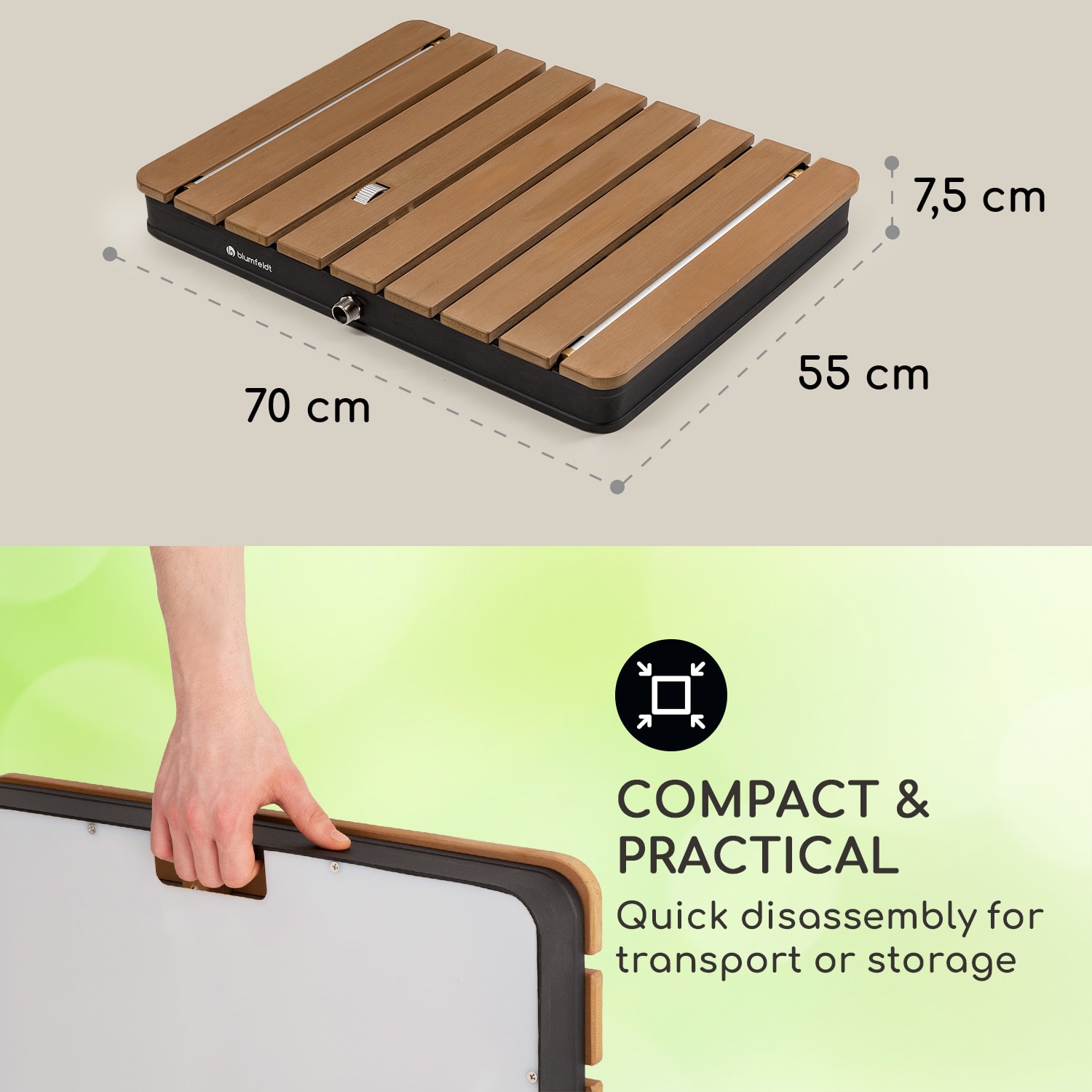 Blumfeldt Sumatra Breeze Square, záhradná sprcha, WPC, hliník, 70x55, hranatá – Obrázok 5