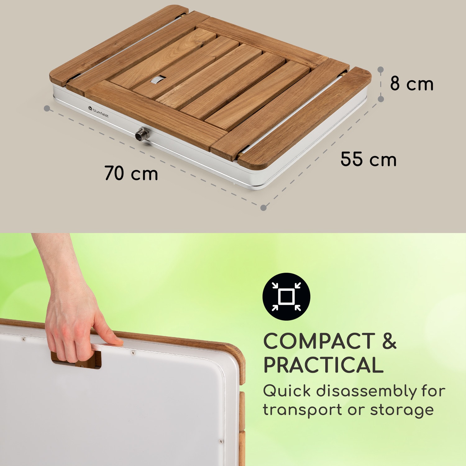 Blumfeldt Sumatra Teak Square, záhradná sprcha, hliník, tíkové drevo, rukoväť – Obrázok 5