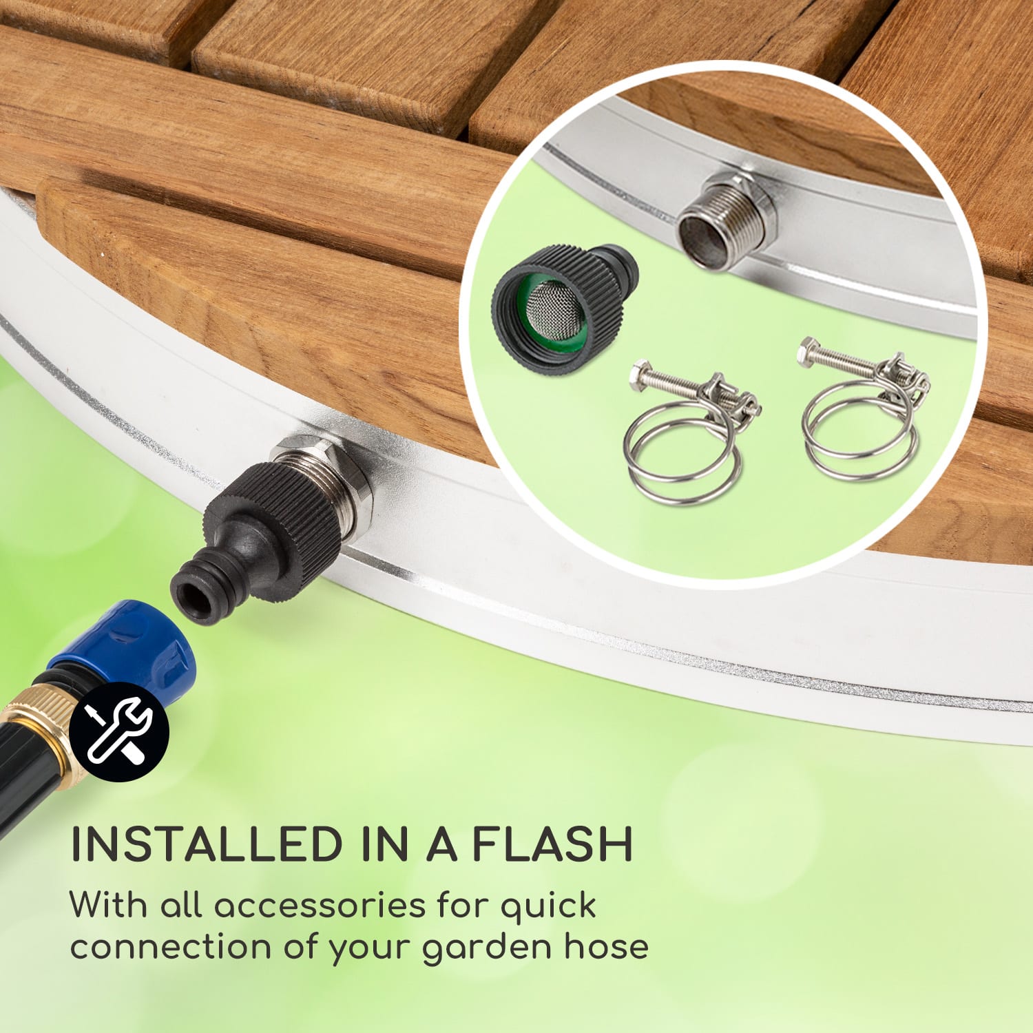 Blumfeldt Sumatra Teak Round, záhradná sprcha, hliník, tíkové drevo, rukoväť – Obrázok 4