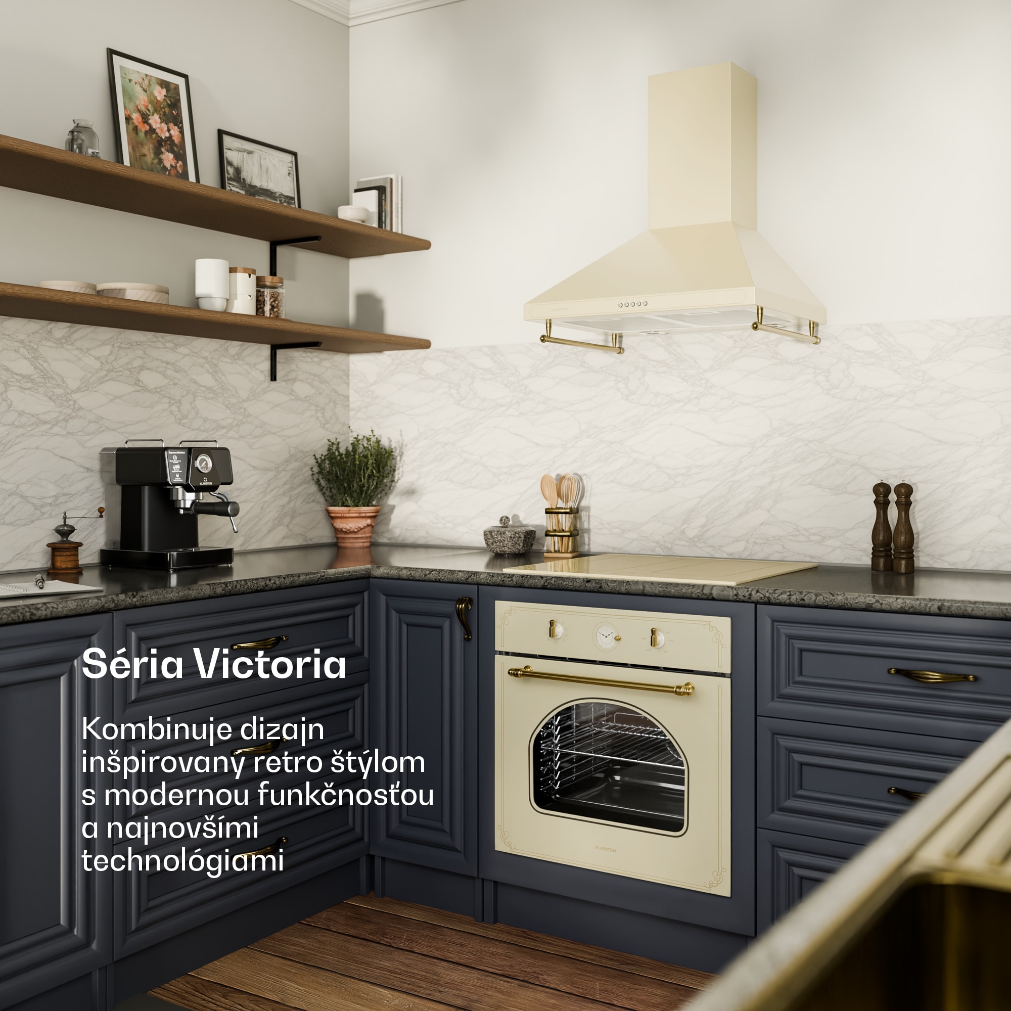 Klarstein Victoria, digestor, 60 cm, nástenný, 644,5 m³/h, LED, retro dizajn, čierny