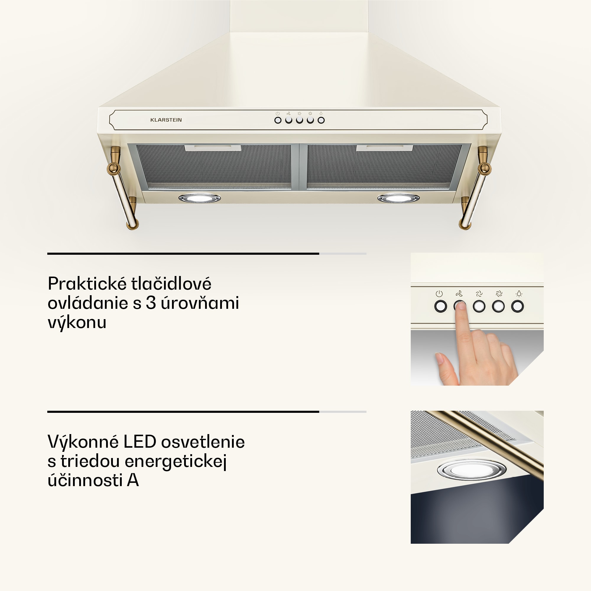 Klarstein Victoria, digestor, 60 cm, nástenný, 644,5 m³/h, LED, retro dizajn, čierny – Obrázok 5