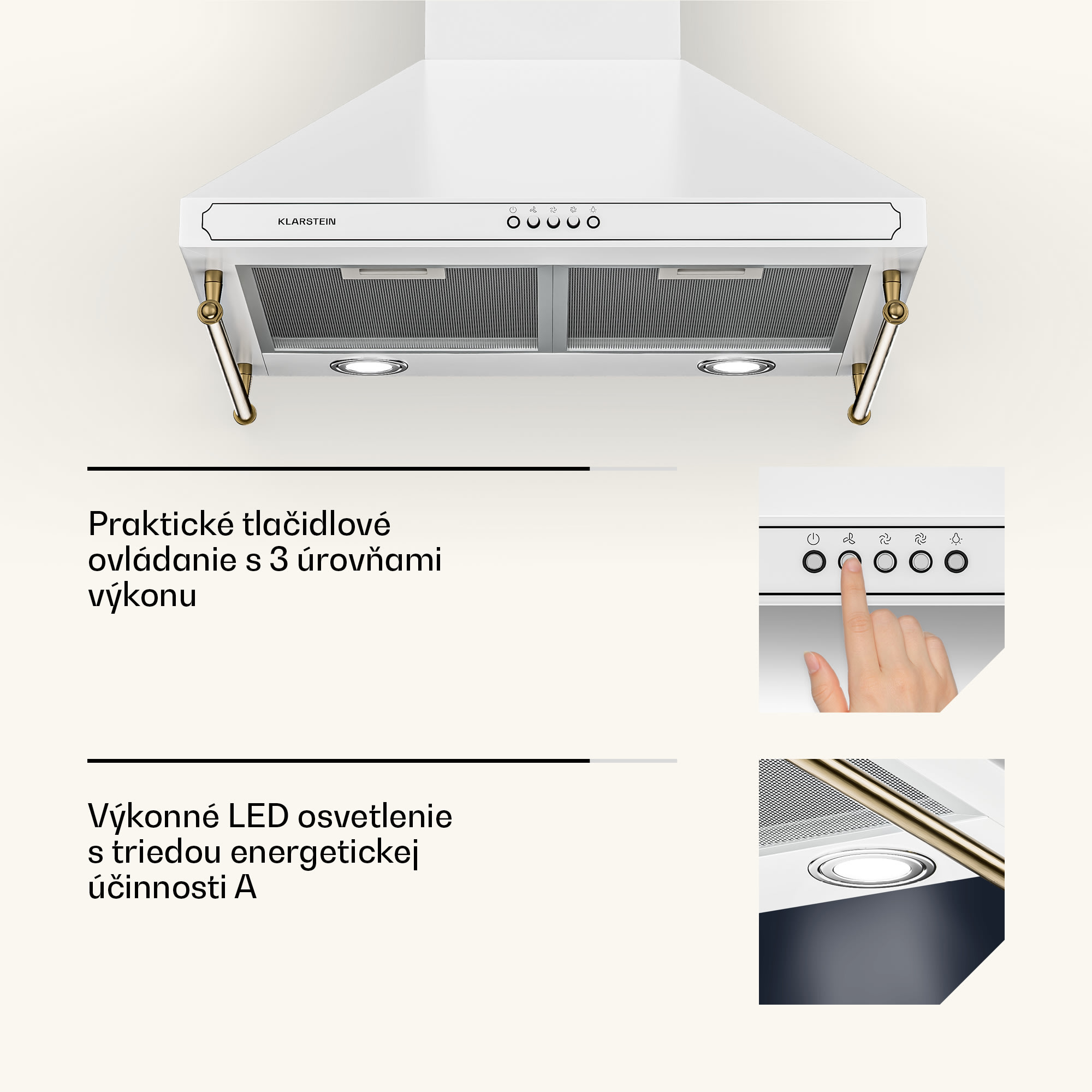 Klarstein Victoria, digestor, 60 cm, nástenný, 644,5 m³/h, LED, retro dizajn, čierny – Obrázok 5