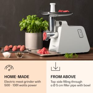 Klarstein Mighty Mince 500, elektrický mlynček na mäso, 1361 W, 3 oceľové perforované disky