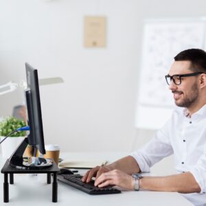 OneConcept Stojan na monitor, kovový, dierovaný vzor, 37 × 10 × 24 cm (Š × V × H)