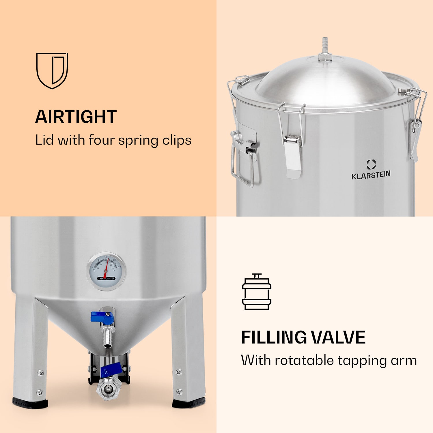 Klarstein Gärkeller Pro, fermentačný kotol, 15 l, vypúšťací ventil kvasiniek, nehrdzavejúca oceľ – Obrázok 3