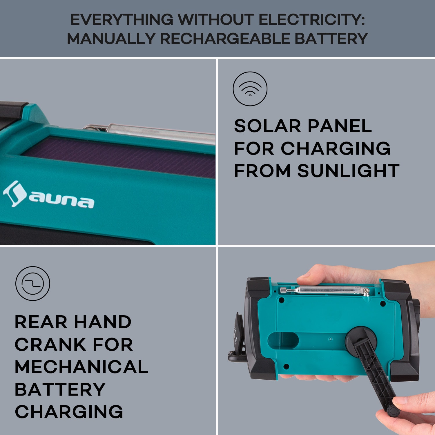 Auna Patagonia DAB+ Outdoorové rádio DAB / DAB+ / FM Nabíjanie kľukou USB SOS Alarm Vodotesné – Obrázok 3