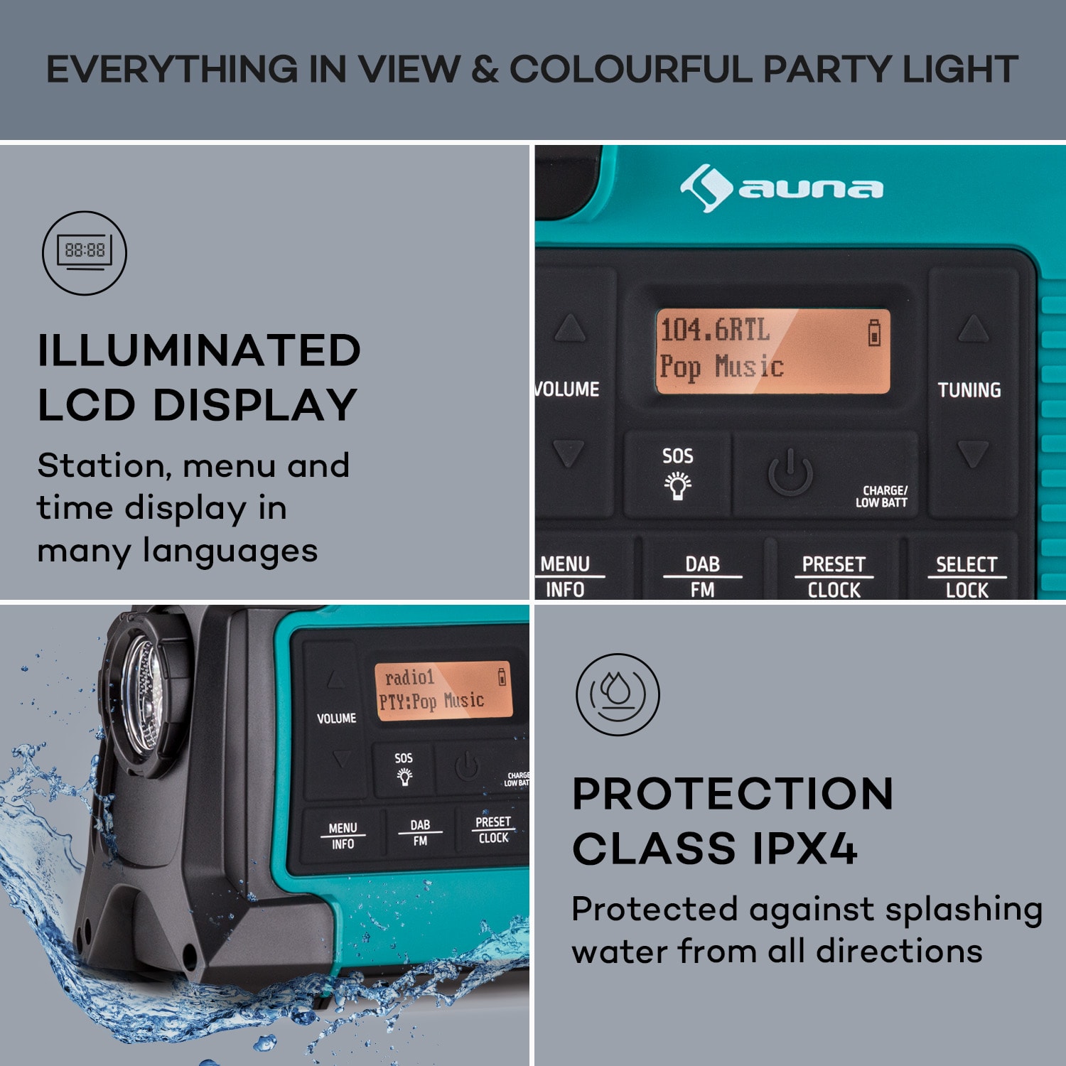 Auna Patagonia DAB+ Outdoorové rádio DAB / DAB+ / FM Nabíjanie kľukou USB SOS Alarm Vodotesné – Obrázok 4