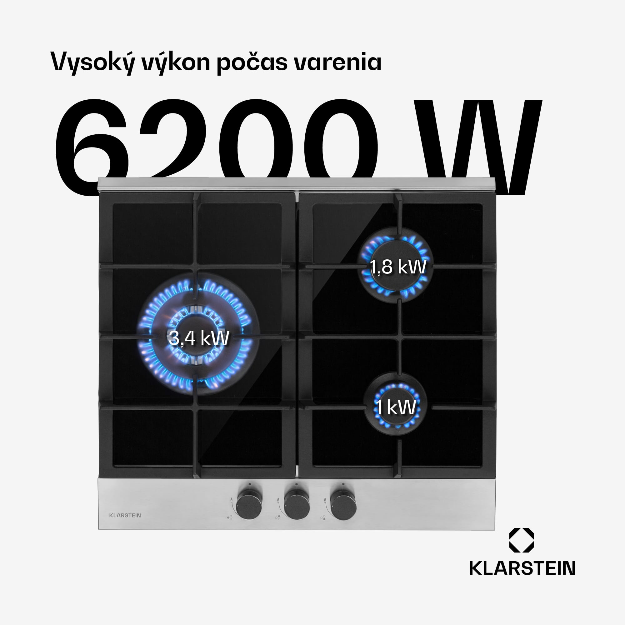 Klarstein Alchemist, plynová varná doska, 3 hliníkové horáky, sklokeramická