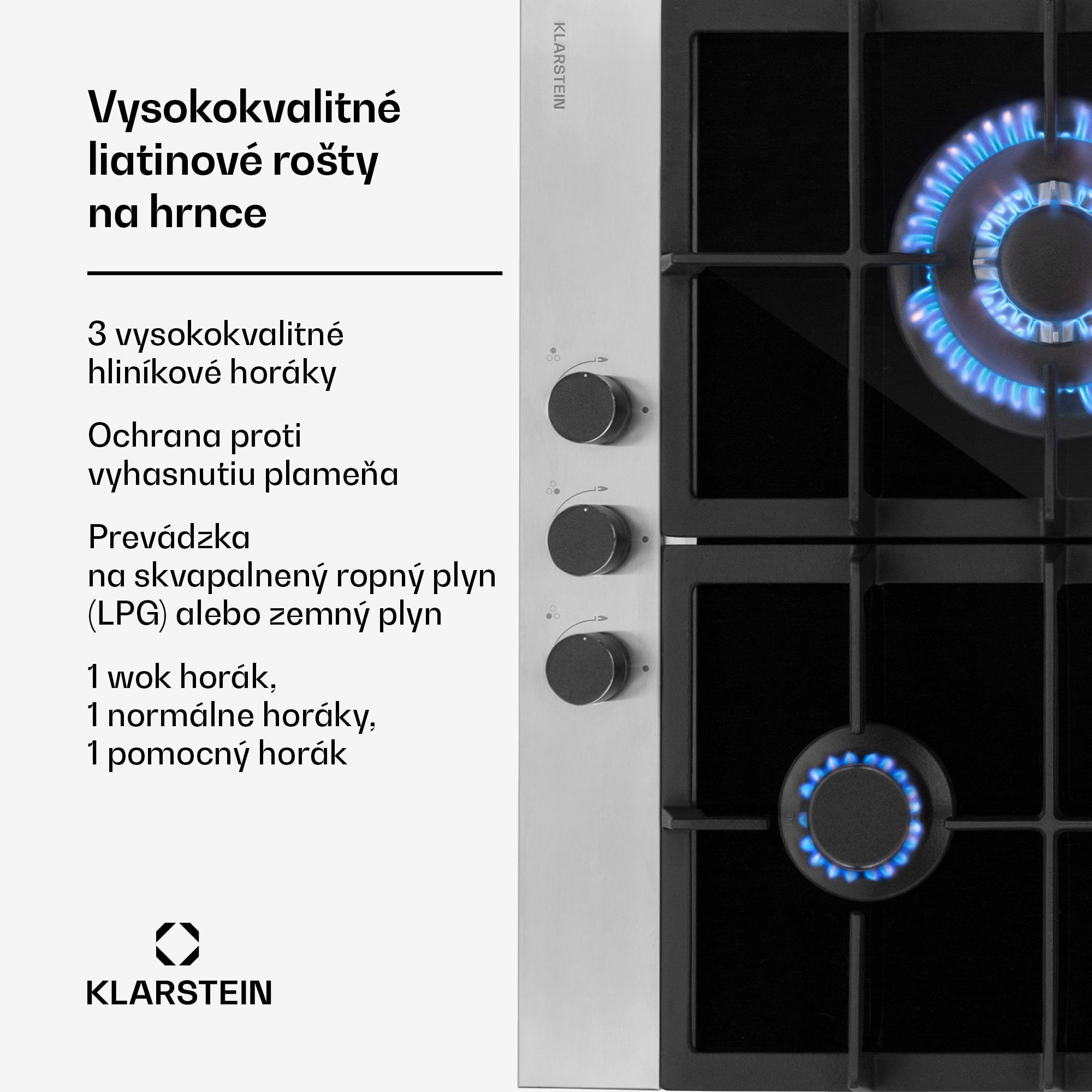 Klarstein Alchemist, plynová varná doska, 3 hliníkové horáky, sklokeramická – Obrázok 2