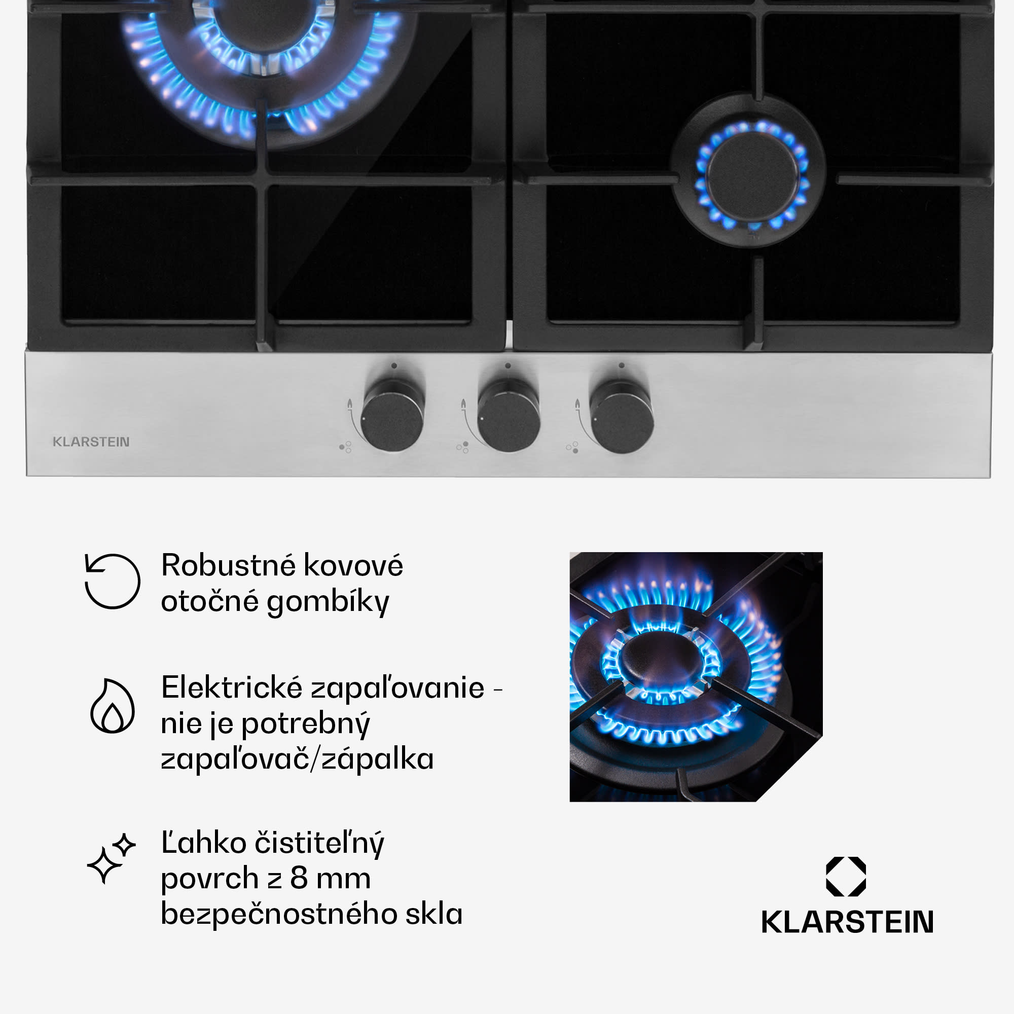 Klarstein Alchemist, plynová varná doska, 3 hliníkové horáky, sklokeramická – Obrázok 4