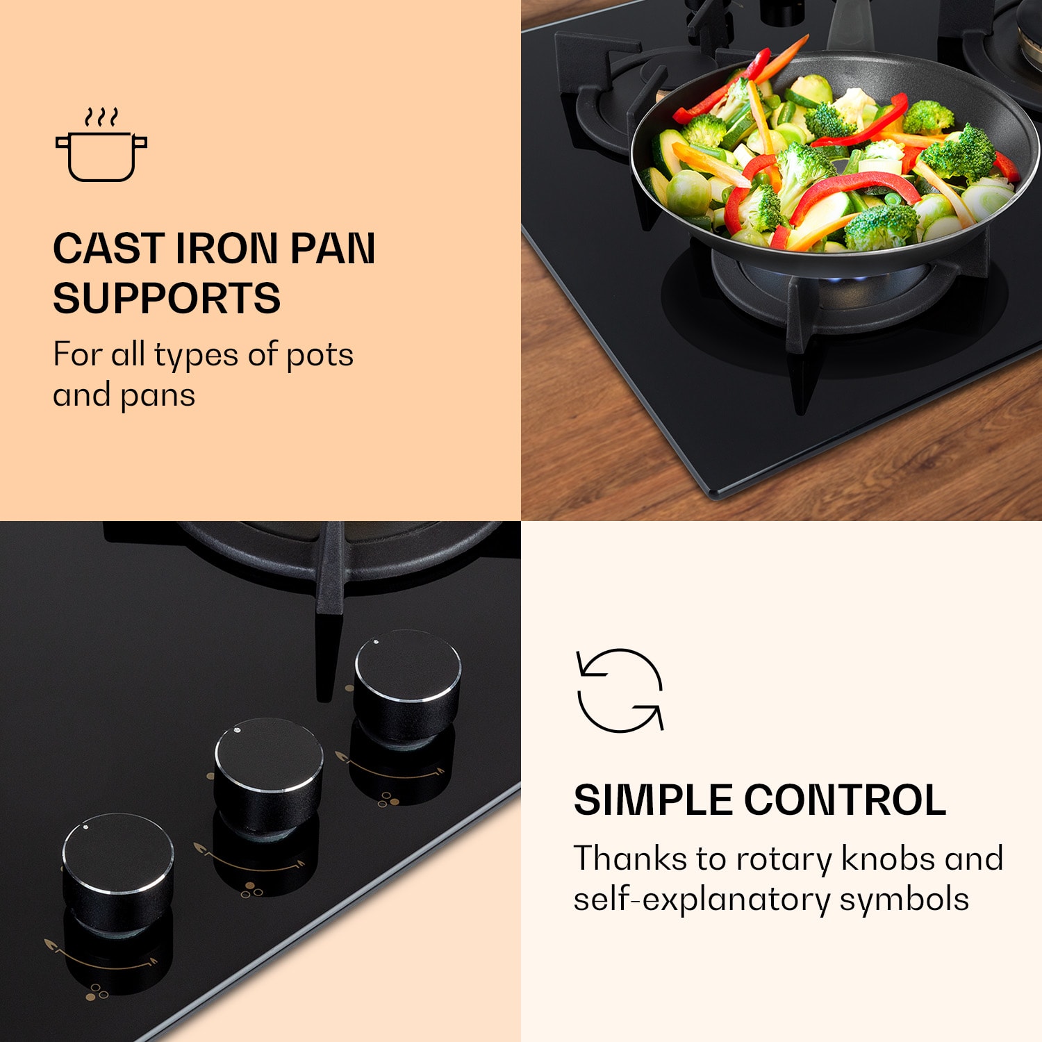 Klarstein Goldflame 3, plynová varná doska, 3 Messing horáky, sklokeramika – Obrázok 2