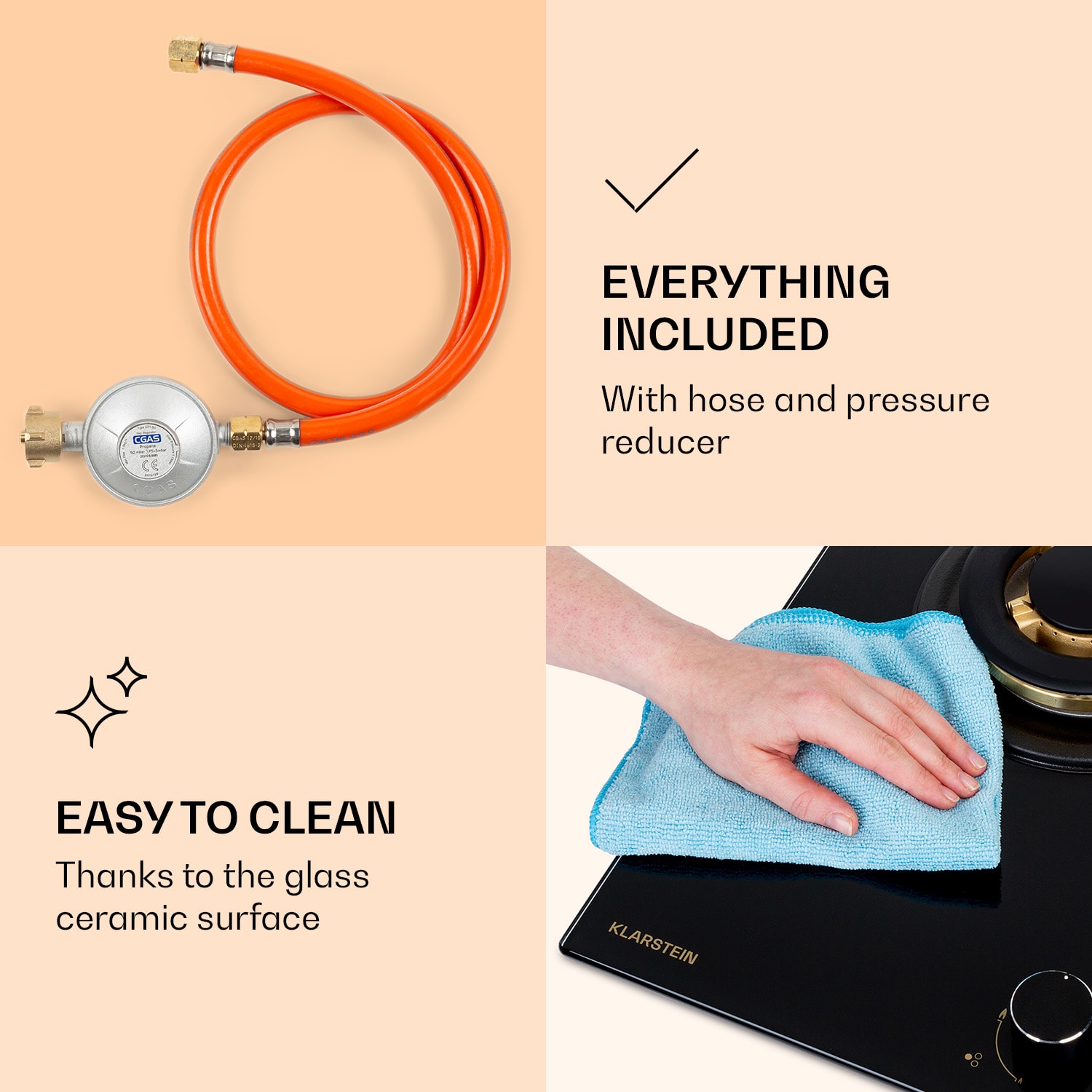 Klarstein Goldflame 3, plynová varná doska, 3 Messing horáky, sklokeramika – Obrázok 5