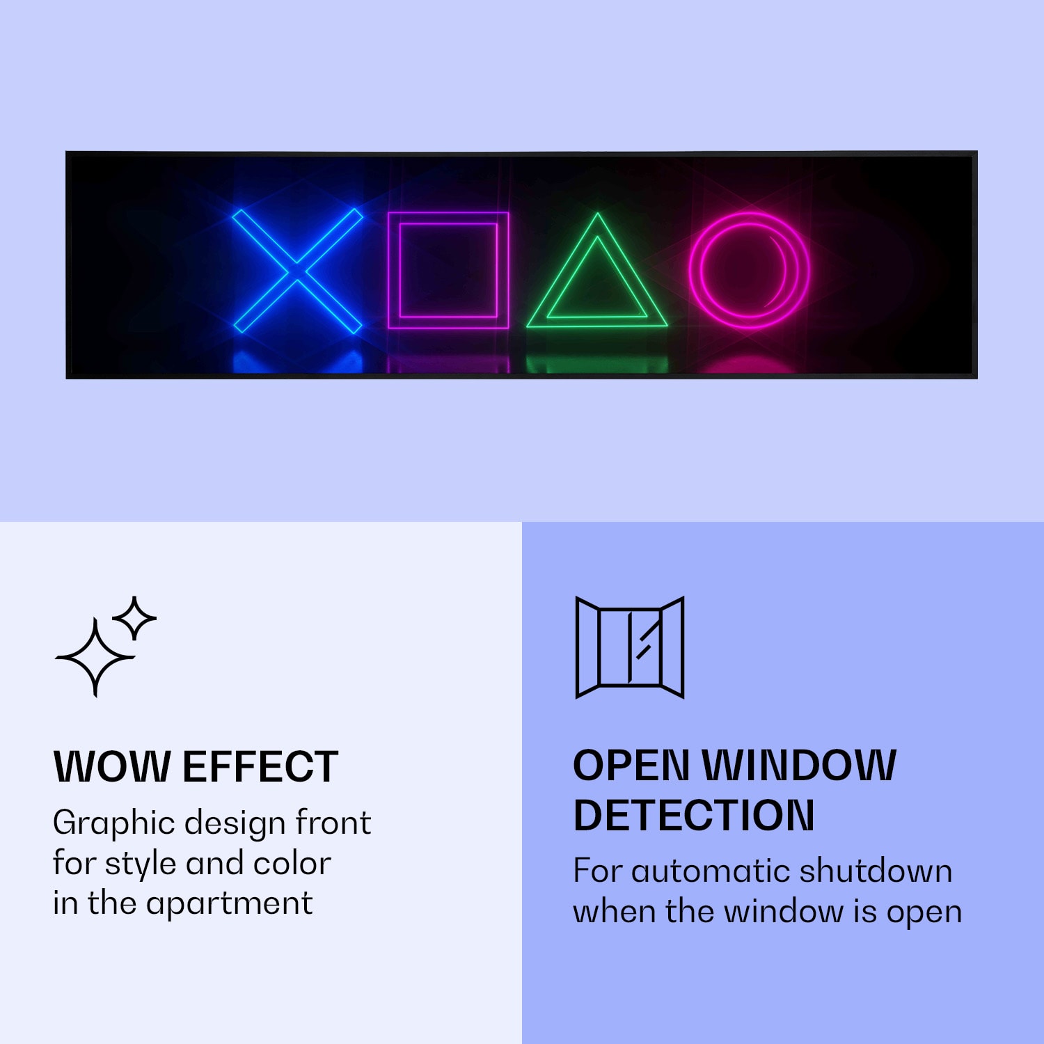 Klarstein Wonderwall Air Art Smart, infračervený ohrievač, 120 x 30 cm, 350 W, hra – Obrázok 5