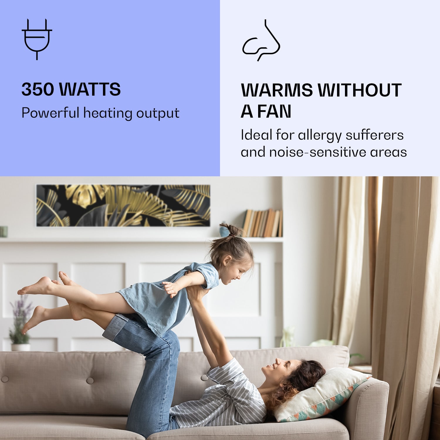 Klarstein Wonderwall Air Art Smart, infračervený ohrievač, 120 x 30 cm, 350 W, čierny kvet – Obrázok 4