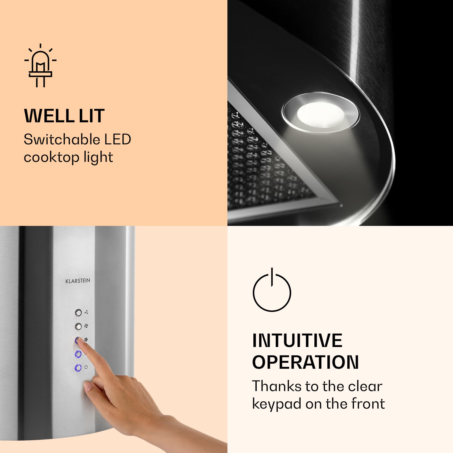 Klarstein Barella, digestor, 38 cm, 557 m³/h, LED, biely – Obrázok 2