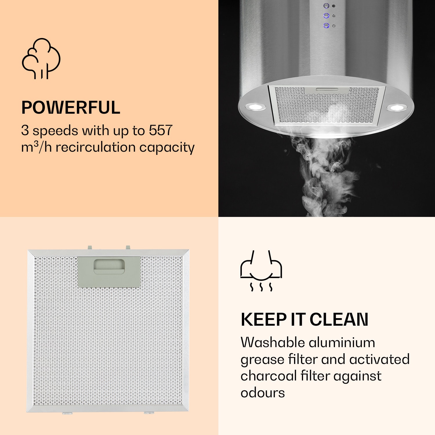 Klarstein Barella, digestor, 38 cm, 557 m³/h, LED, biely – Obrázok 3