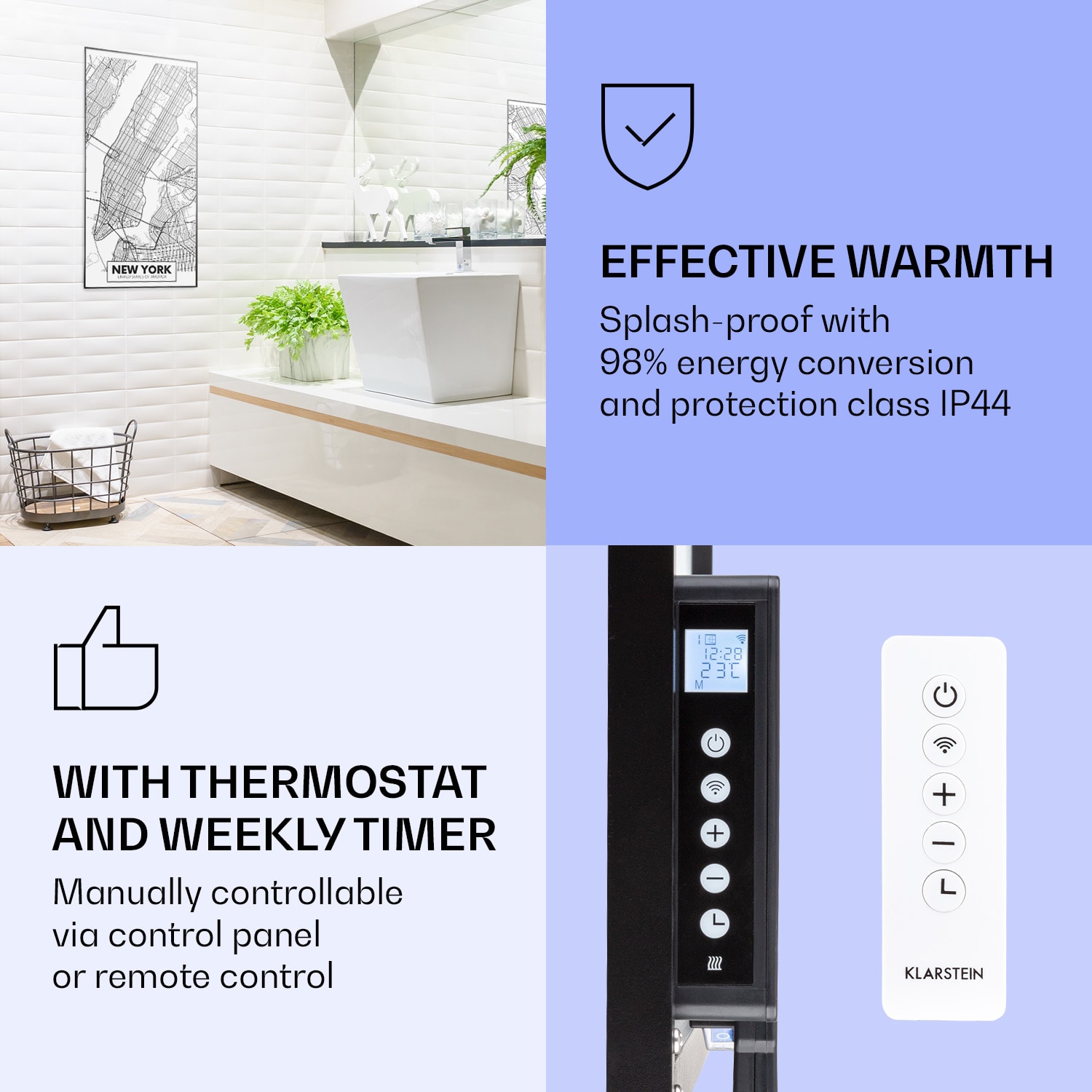 Klarstein Wonderwall Air Art Smart, infračervený ohrievač, 60 x 120 cm, 700 W, mapa mesta New York – Obrázok 3