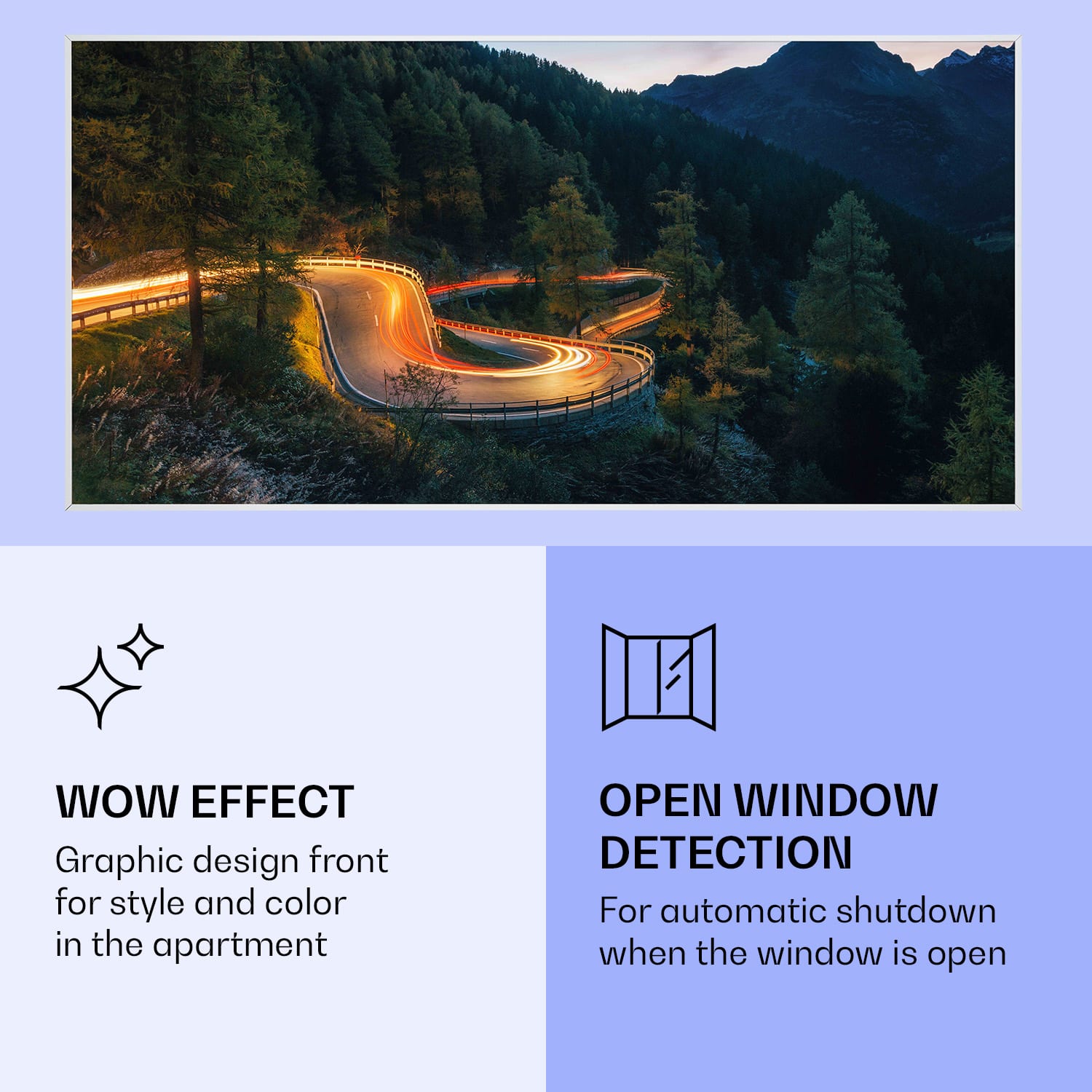 Klarstein Wonderwall Air Art Smart, infračervený ohrievač, 120 x 60 cm, 700 W, horská cesta – Obrázok 5