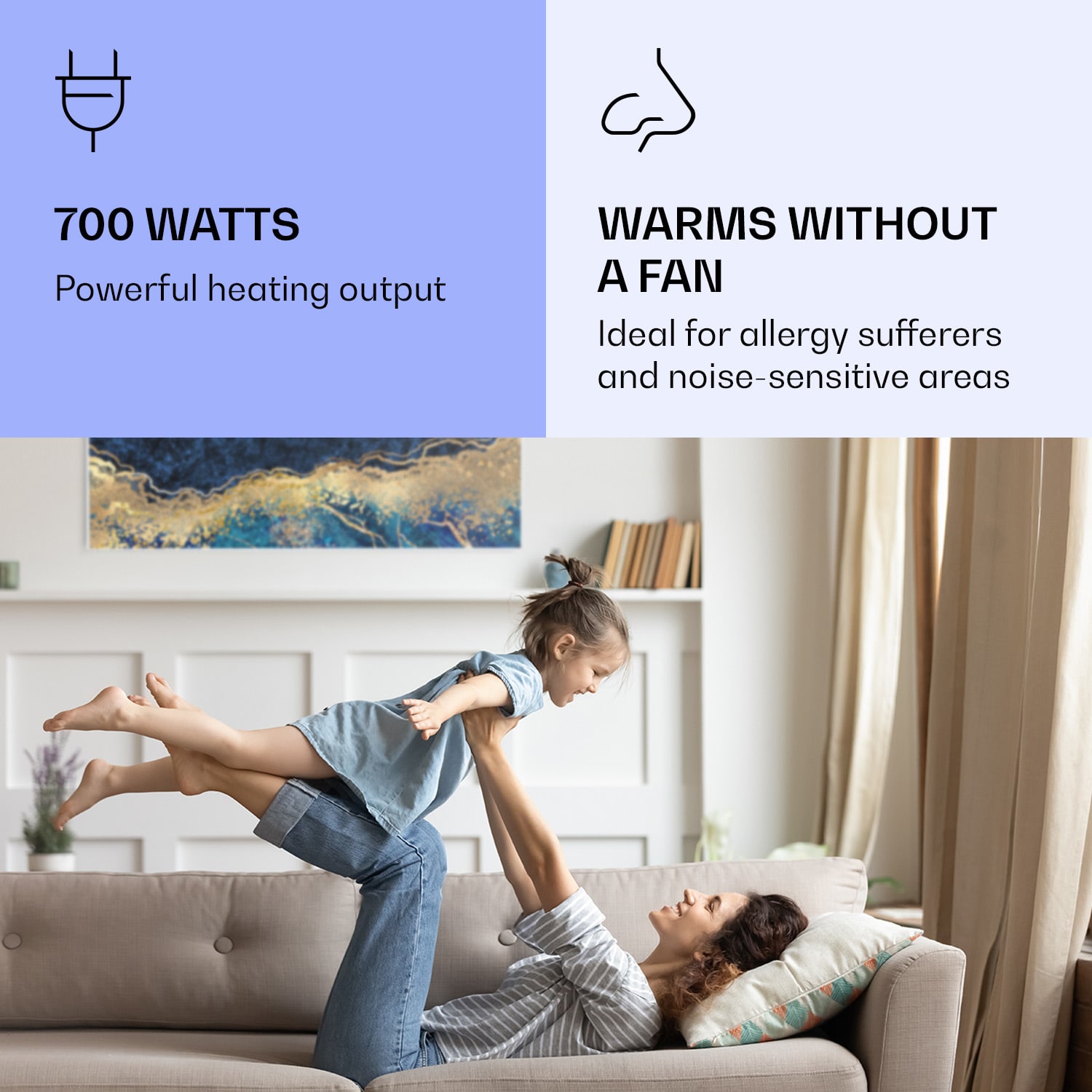 Klarstein Wonderwall Air Art Smart, infračervený ohrievač, 120 x 60 cm, 700 W, modrý mramor – Obrázok 4