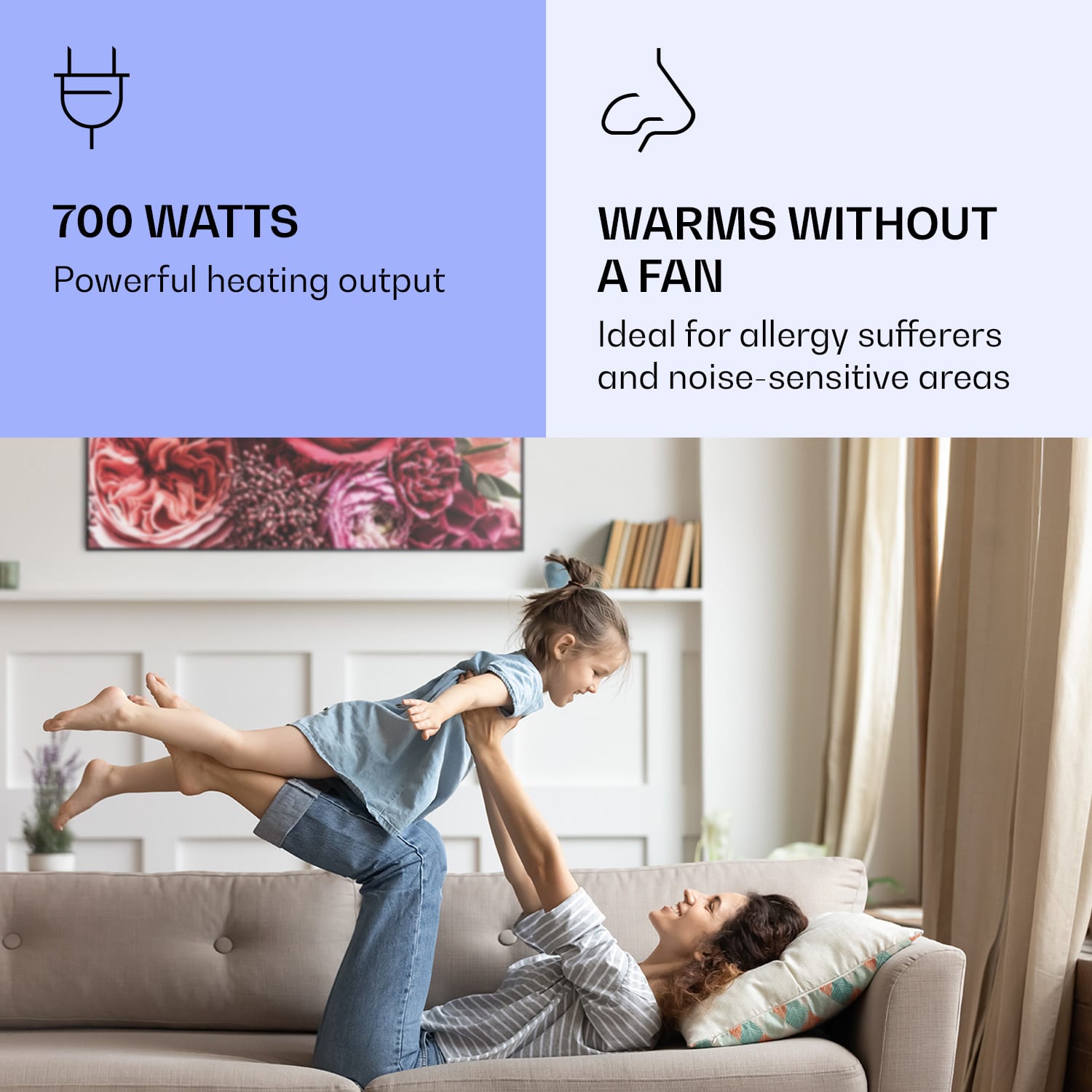 Klarstein Wonderwall Air Art Smart, infračervený ohrievač, 120 x 60 cm, 700 W, kvet – Obrázok 4