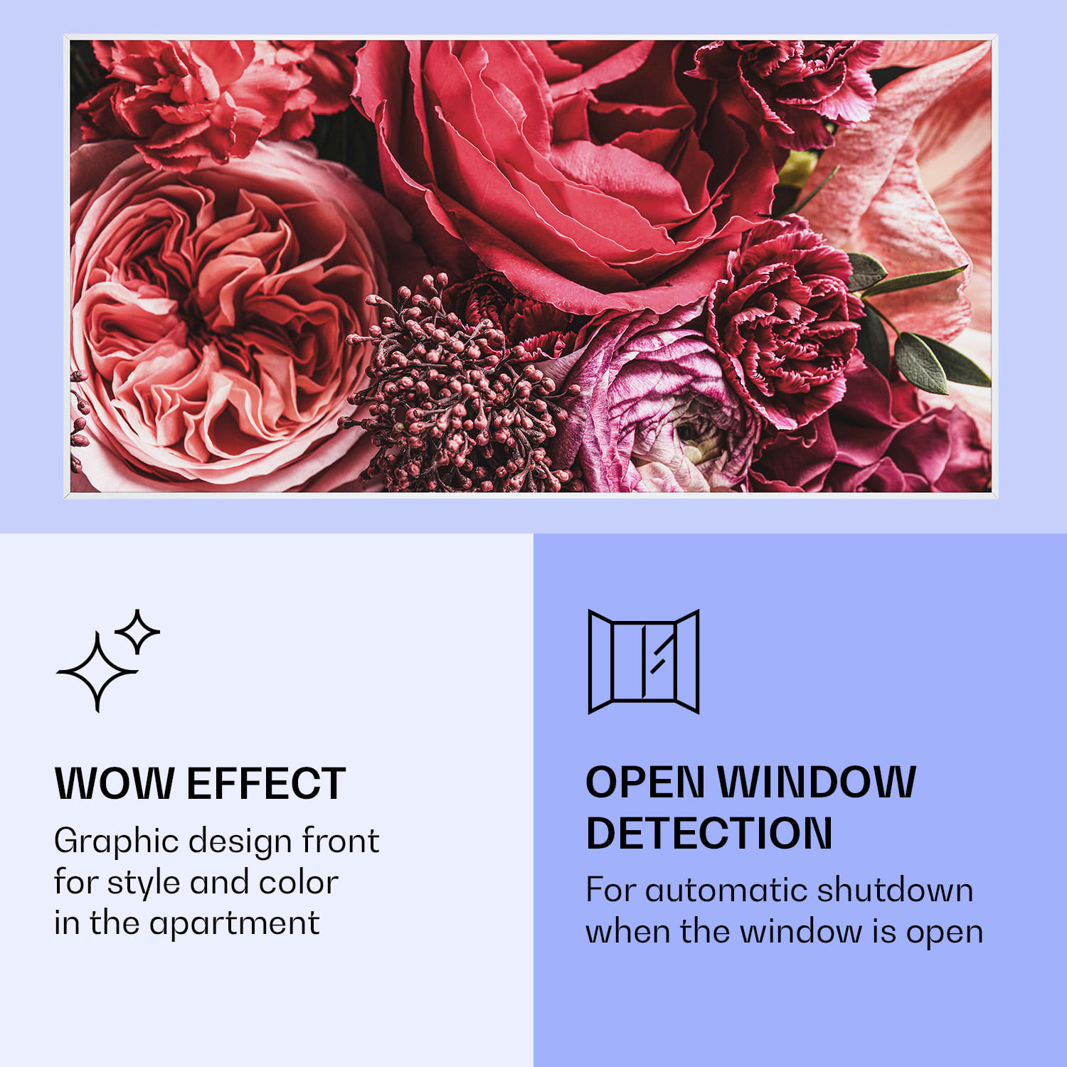 Klarstein Wonderwall Air Art Smart, infračervený ohrievač, 120 x 60 cm, 700 W, kvet – Obrázok 5