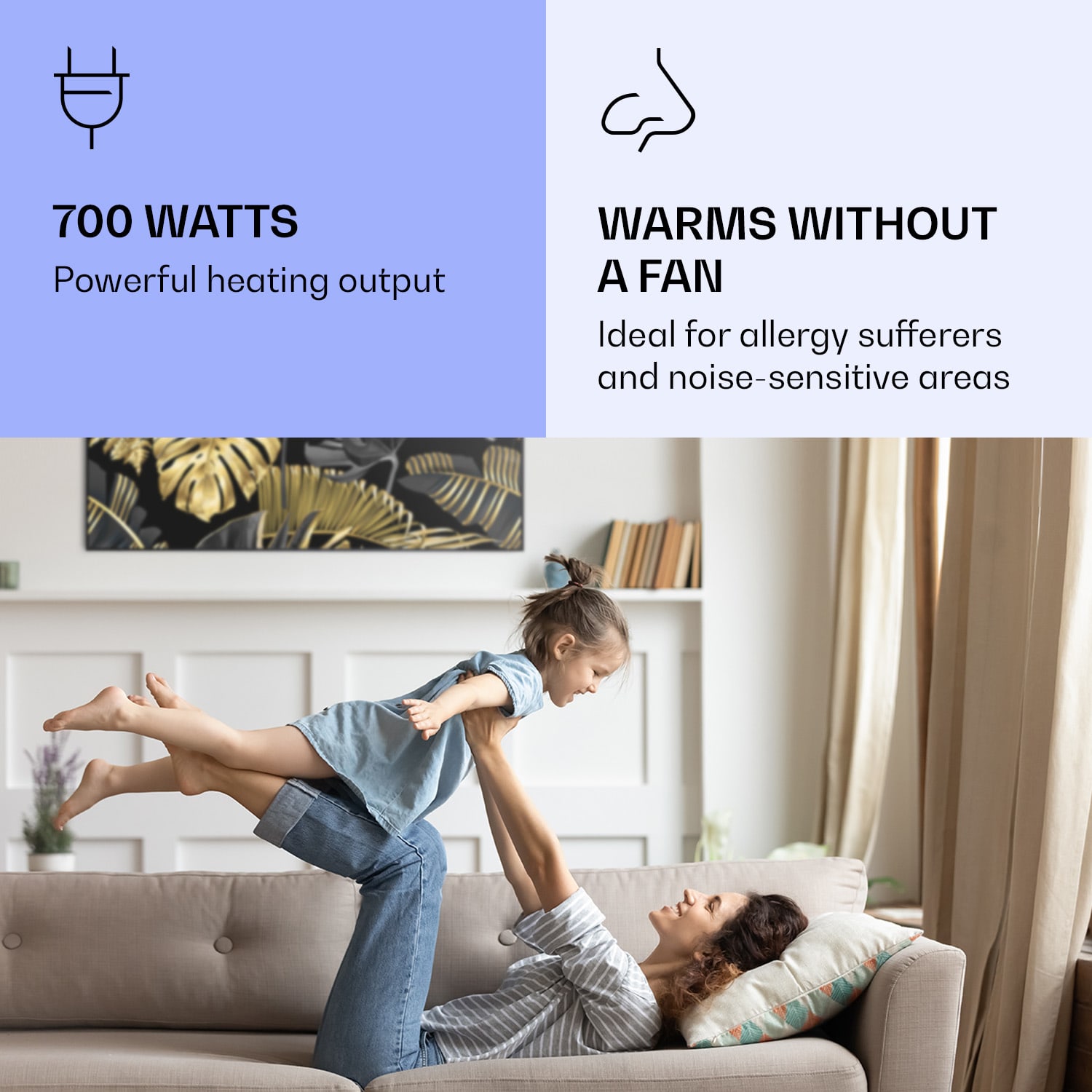 Klarstein Wonderwall Air Art Smart, infračervený ohrievač, 120 x 60 cm, 700 W, čierny list – Obrázok 4