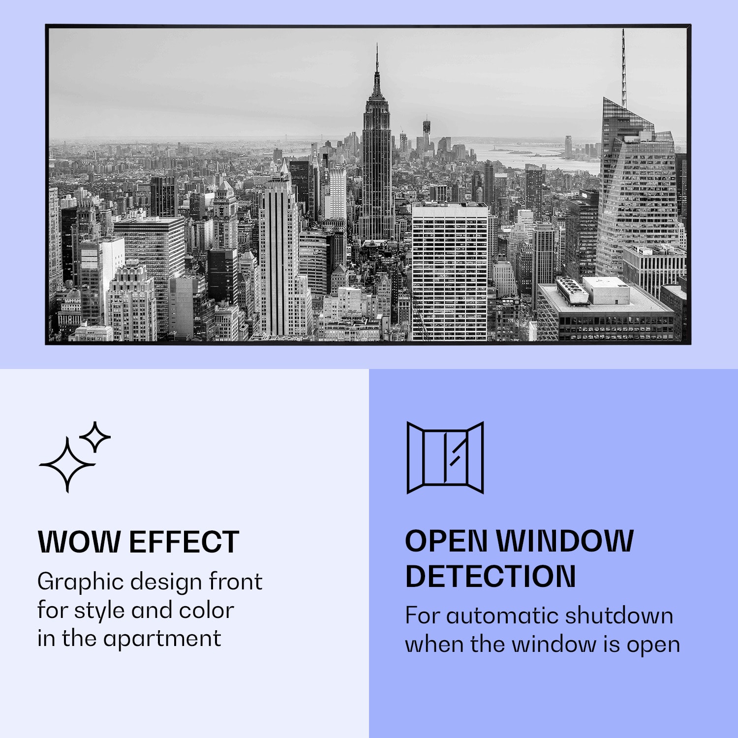 Klarstein Wonderwall Air Art Smart, infračervený ohrievač, 120 × 60 cm, 700 W, New York City – Obrázok 5