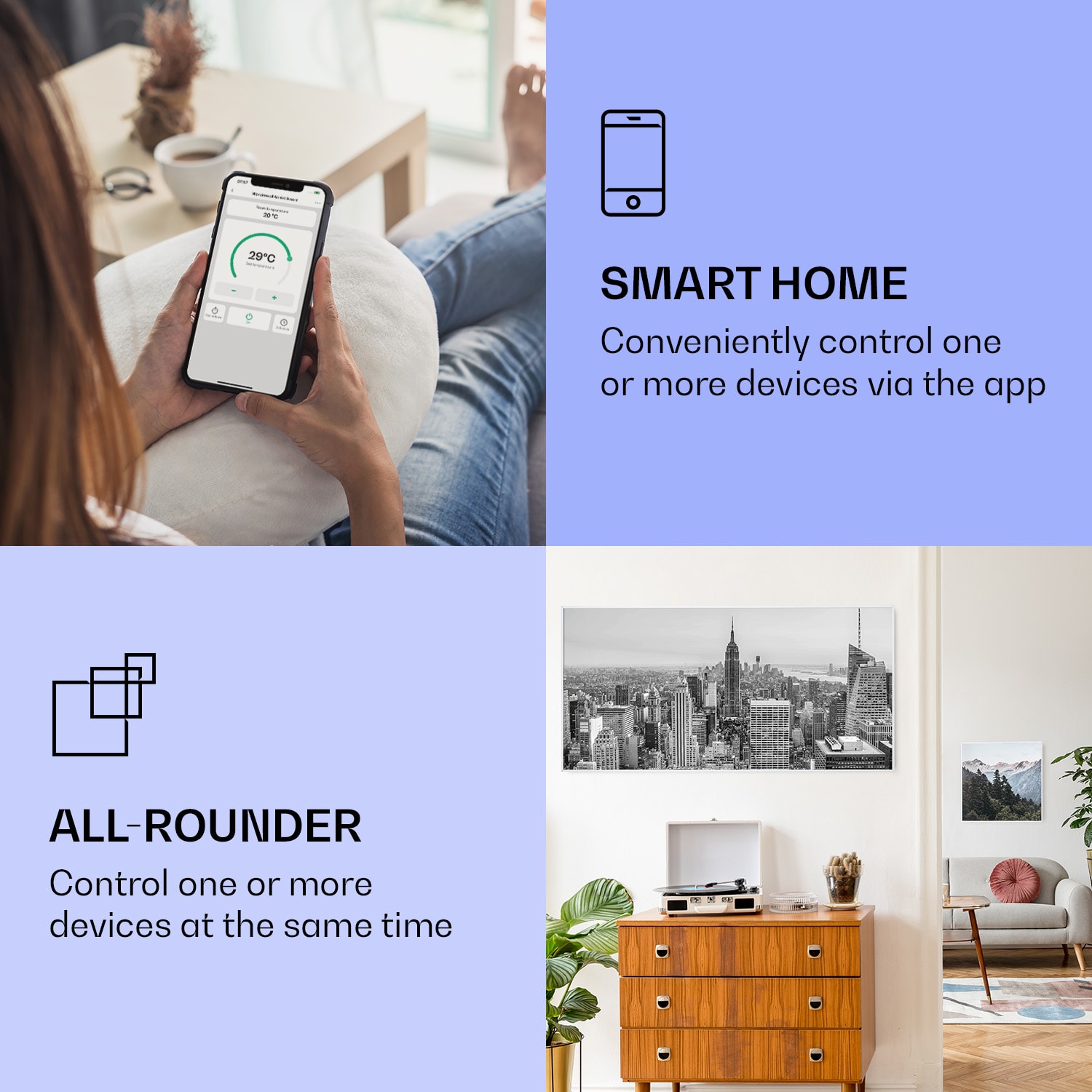 Klarstein Wonderwall Air Art Smart, infračervený ohrievač, 120 × 60 cm, 700 W, New York City