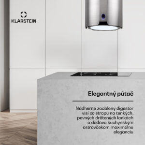 Klarstein Skyfall, digestor, 45 cm, ostrovčekový, 402 m³/h, LED, nehrdzavejúca oceľ, strieborný