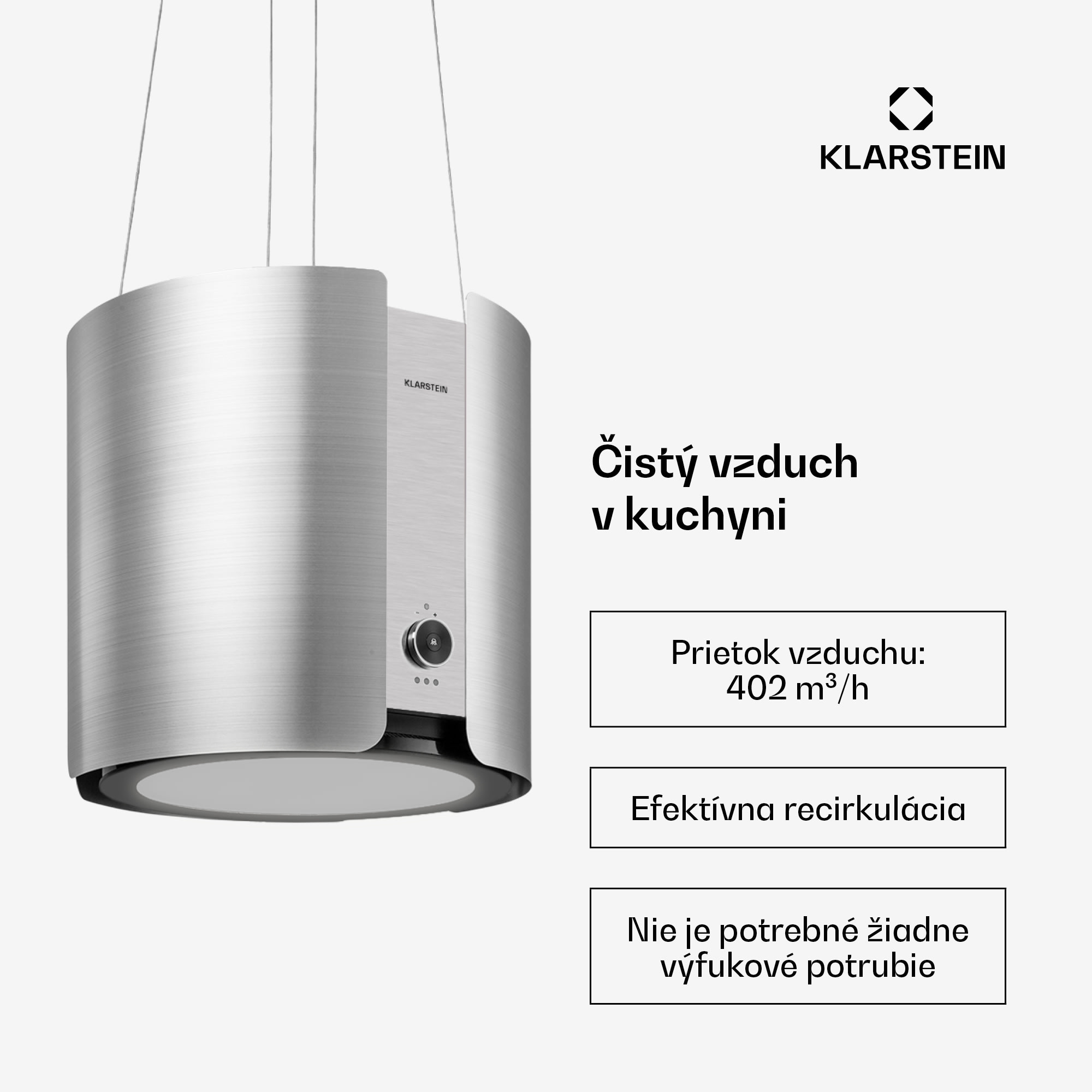 Klarstein Skyfall, digestor, 45 cm, ostrovčekový, 402 m³/h, LED, nehrdzavejúca oceľ, strieborný – Obrázok 2