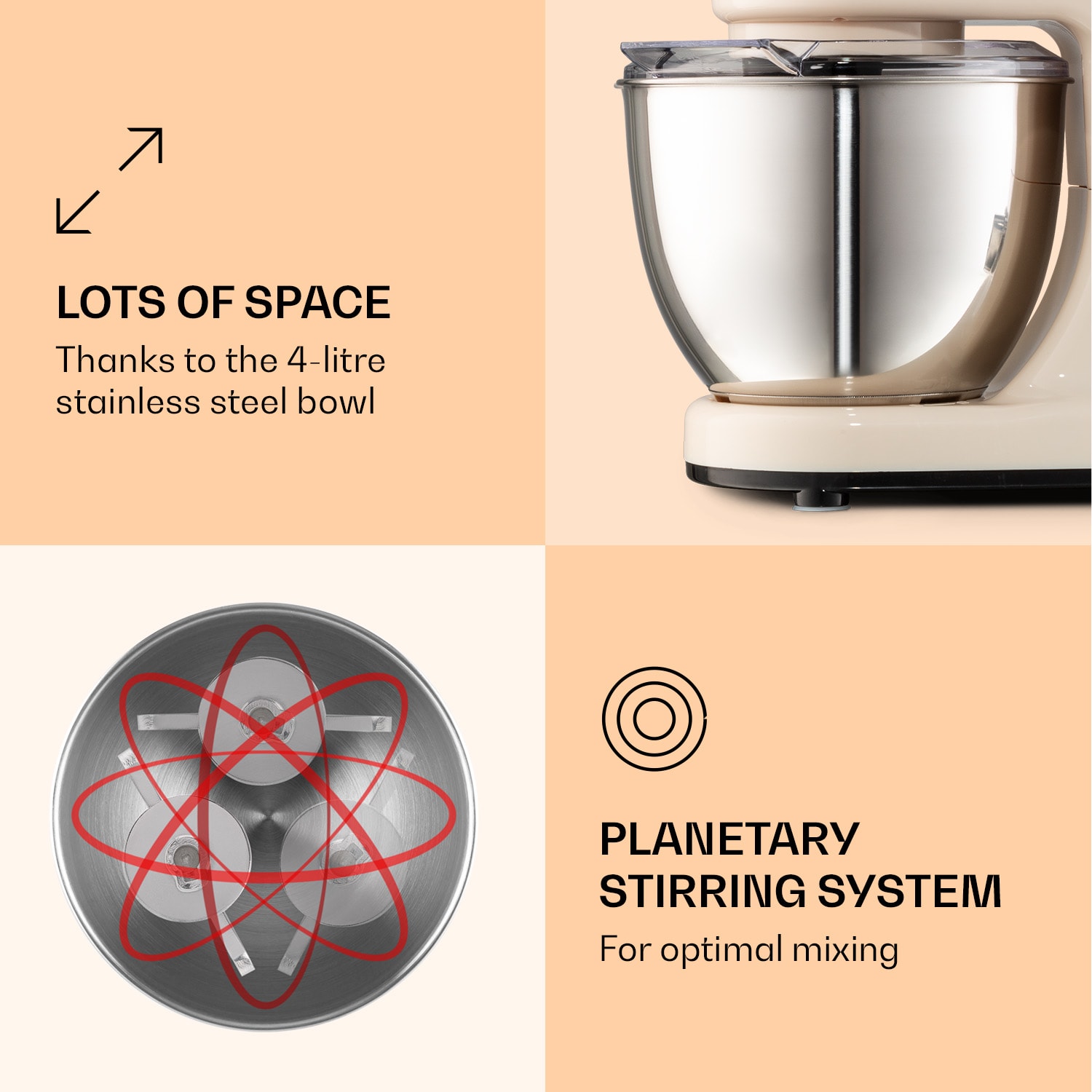 Klarstein Bella Mini, kuchynský robot, 1200 W, 6 stupňov, 4 l, pulzná funkcia, nehrdzavejúca oceľ – Obrázok 3