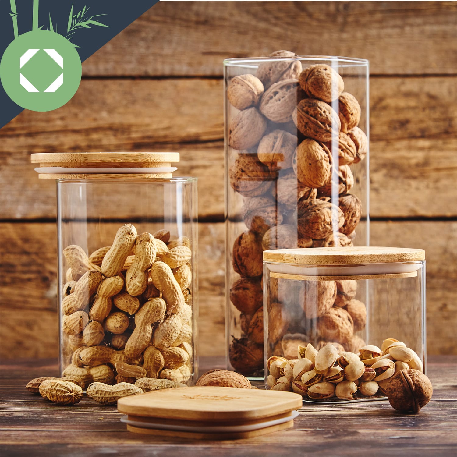 Klarstein Hranatá nádoba na skladovanie potravín s bambusovým vrchnákom, 10 x 10 x 10 cm, 700 ml, vzduchotesná, so silikónovým tesnením – Obrázok 3