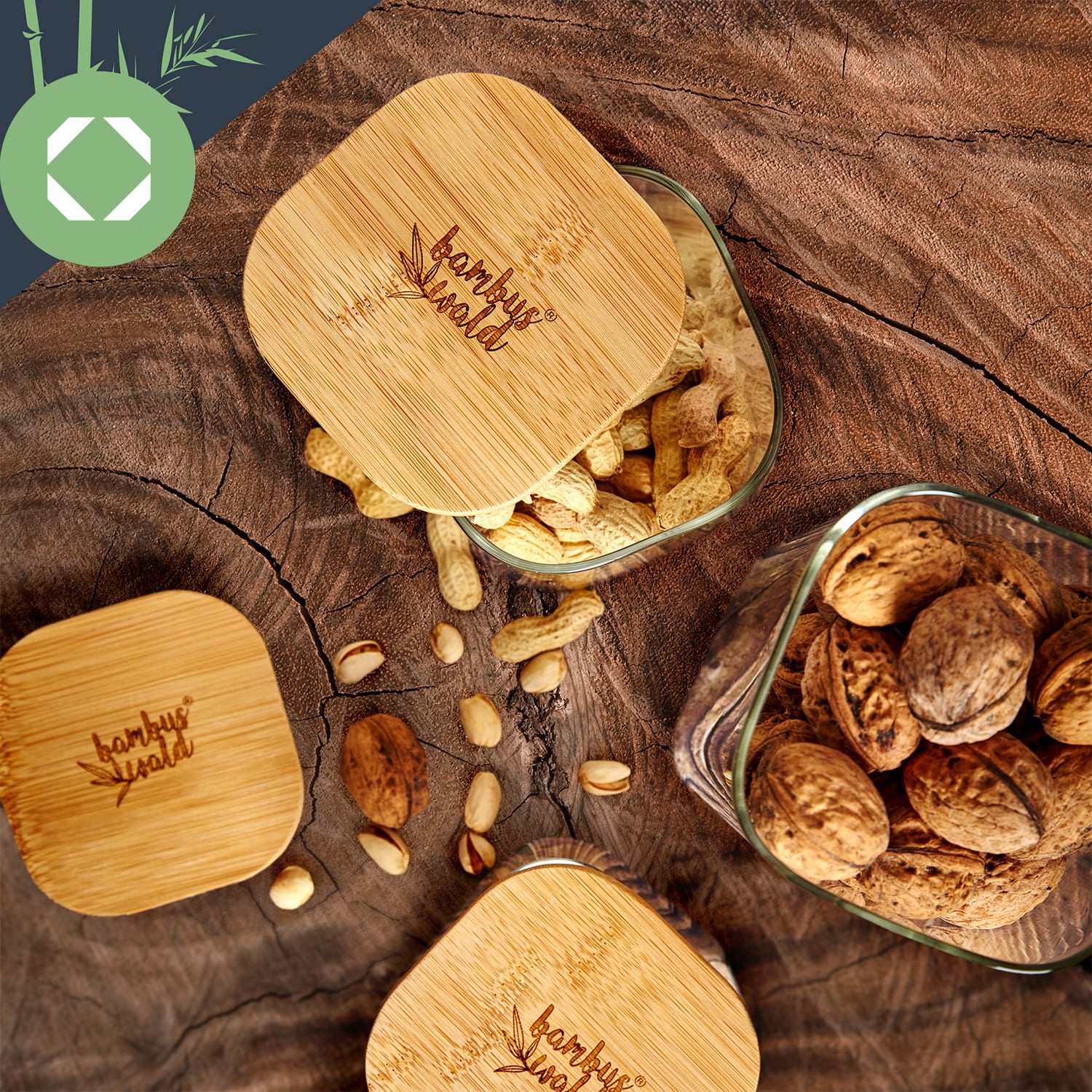 Klarstein Hranatá nádoba na skladovanie potravín s bambusovým vrchnákom, 10 x 10 x 10 cm, 700 ml, vzduchotesná, so silikónovým tesnením – Obrázok 4