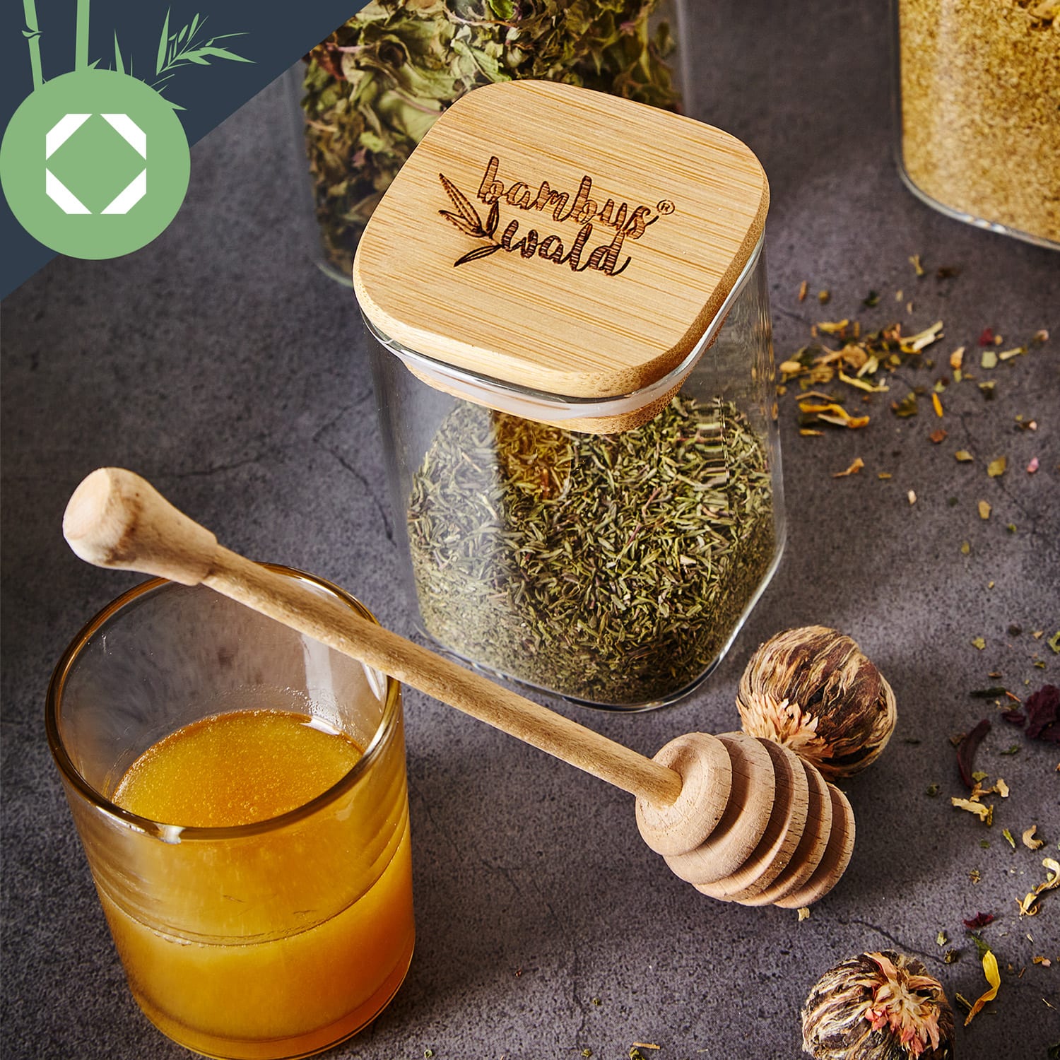 Klarstein Hranatá nádoba na skladovanie potravín s bambusovým vrchnákom, 10 x 10 x 10 cm, 700 ml, vzduchotesná, so silikónovým tesnením – Obrázok 5