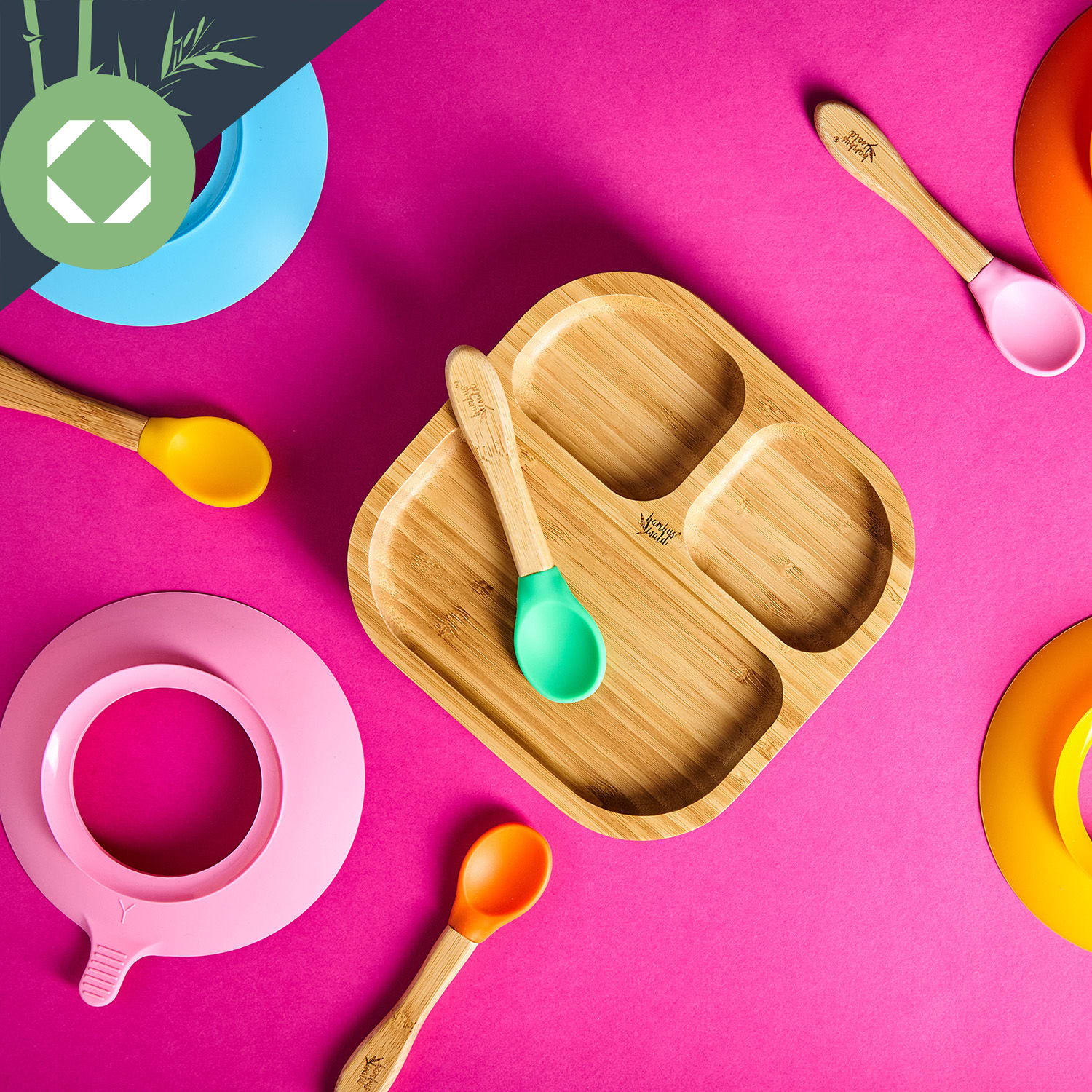 Klarstein Detská jedálenská súprava, s bambusovým tanierom a lyžicou, 250 ml, vrátane prísavky, 18 × 18 cm – Obrázok 3