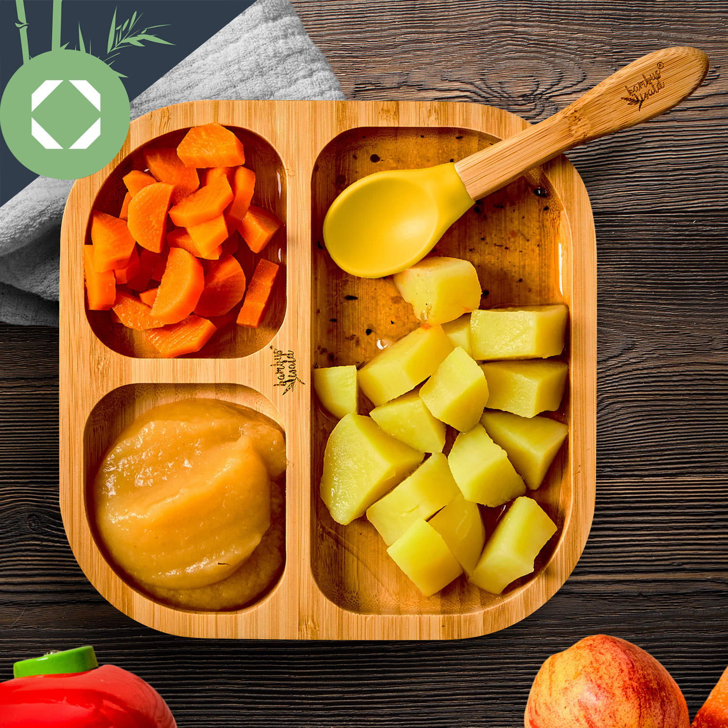 Klarstein Detská jedálenská súprava, s bambusovým tanierom a lyžicou, 250 ml, vrátane prísavky, 18 × 18 cm – Obrázok 4