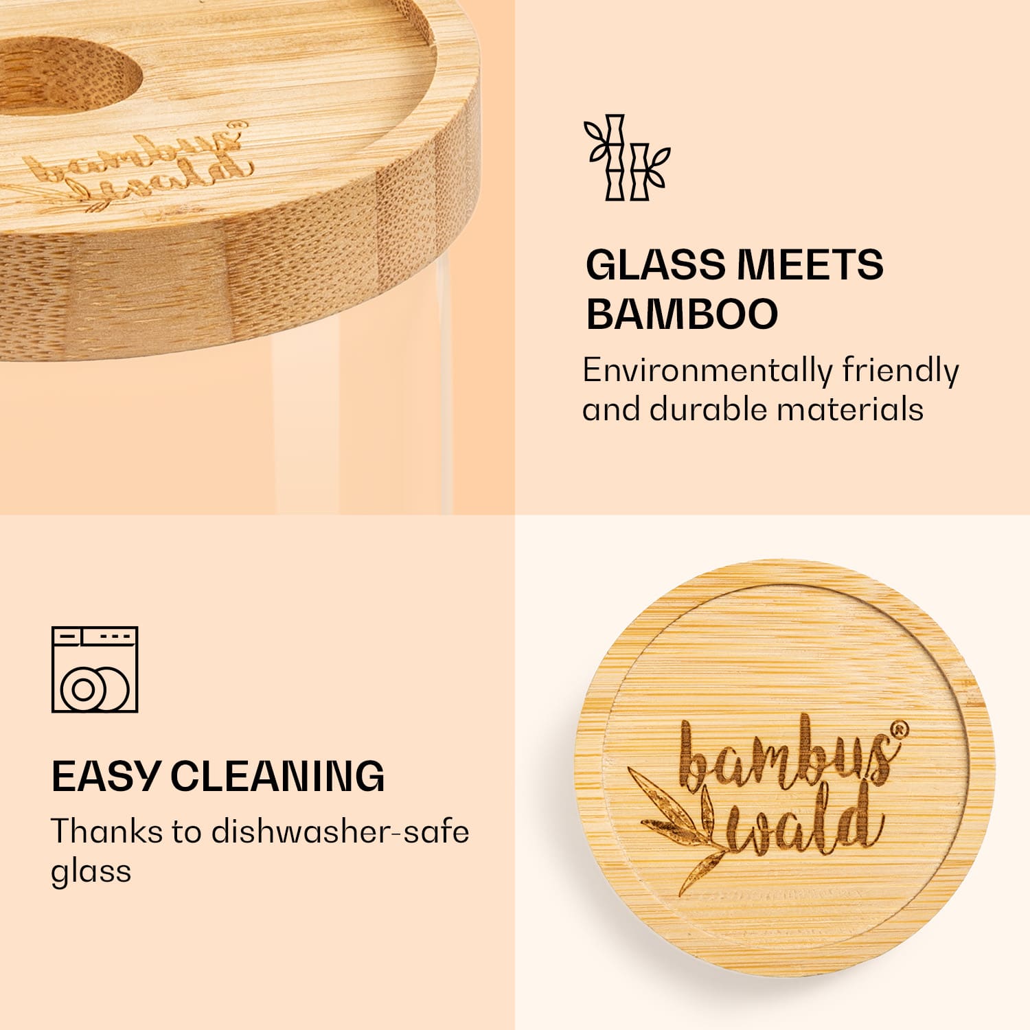 Klarstein Skladovacia nádoba, s bambusovým uzáverom, 1000 ml, stohovateľná, vzduchotesná – Obrázok 3