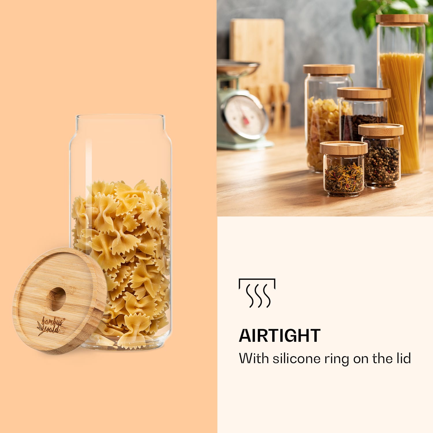 Klarstein Skladovacia nádoba, s bambusovým uzáverom, 1000 ml, stohovateľná, vzduchotesná – Obrázok 4