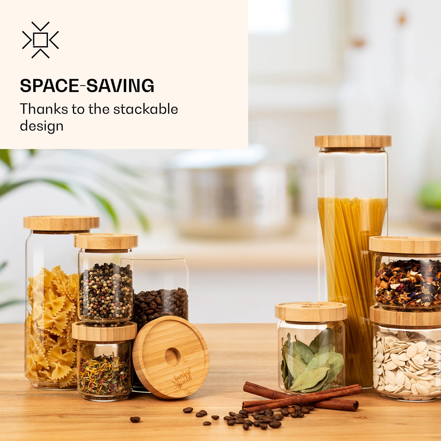 Klarstein Skladovacia nádoba, s bambusovým uzáverom, 800 ml, stohovateľná, vzduchotesná – Obrázok 2