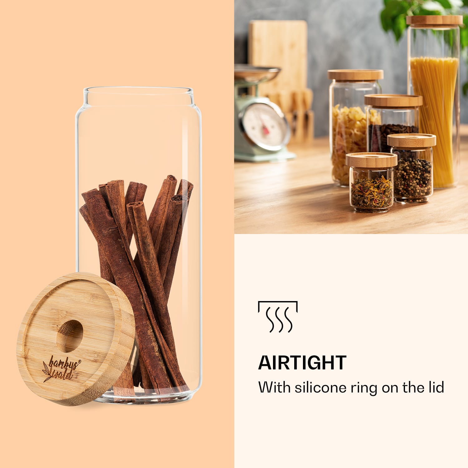 Klarstein Skladovacia nádoba, s bambusovým uzáverom, 800 ml, stohovateľná, vzduchotesná – Obrázok 4