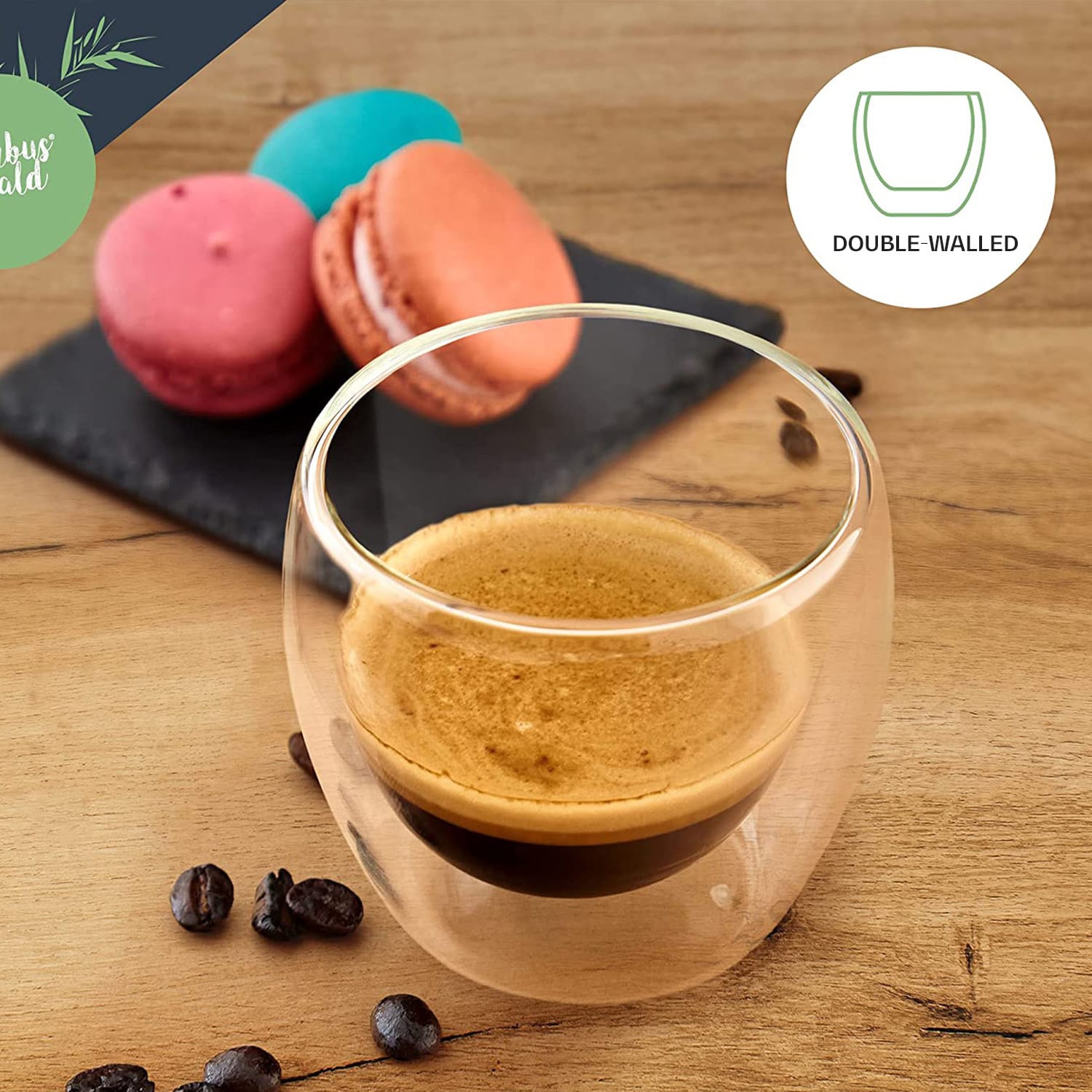 Bambuswald Pohár na kávu, 100 ml, termopohár, ručná výroba, borosilikátové sklo – Obrázok 3